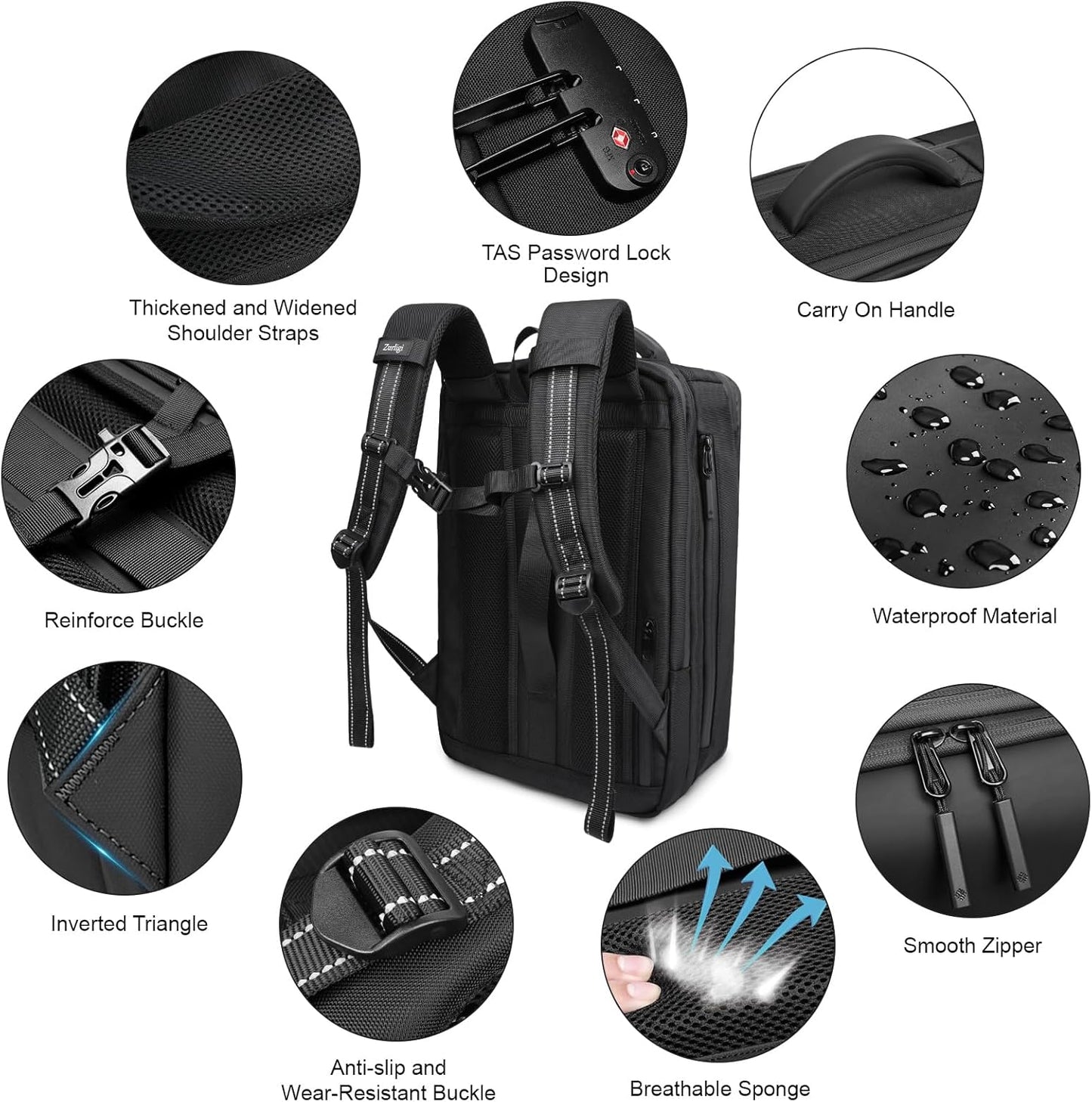 Air Vacuum Backpack for Travel - 50L Expandable Carry On Backpack for Airplane, Vacuum Compression with Pump, USB Port, Anti-Theft, for Business, Coll