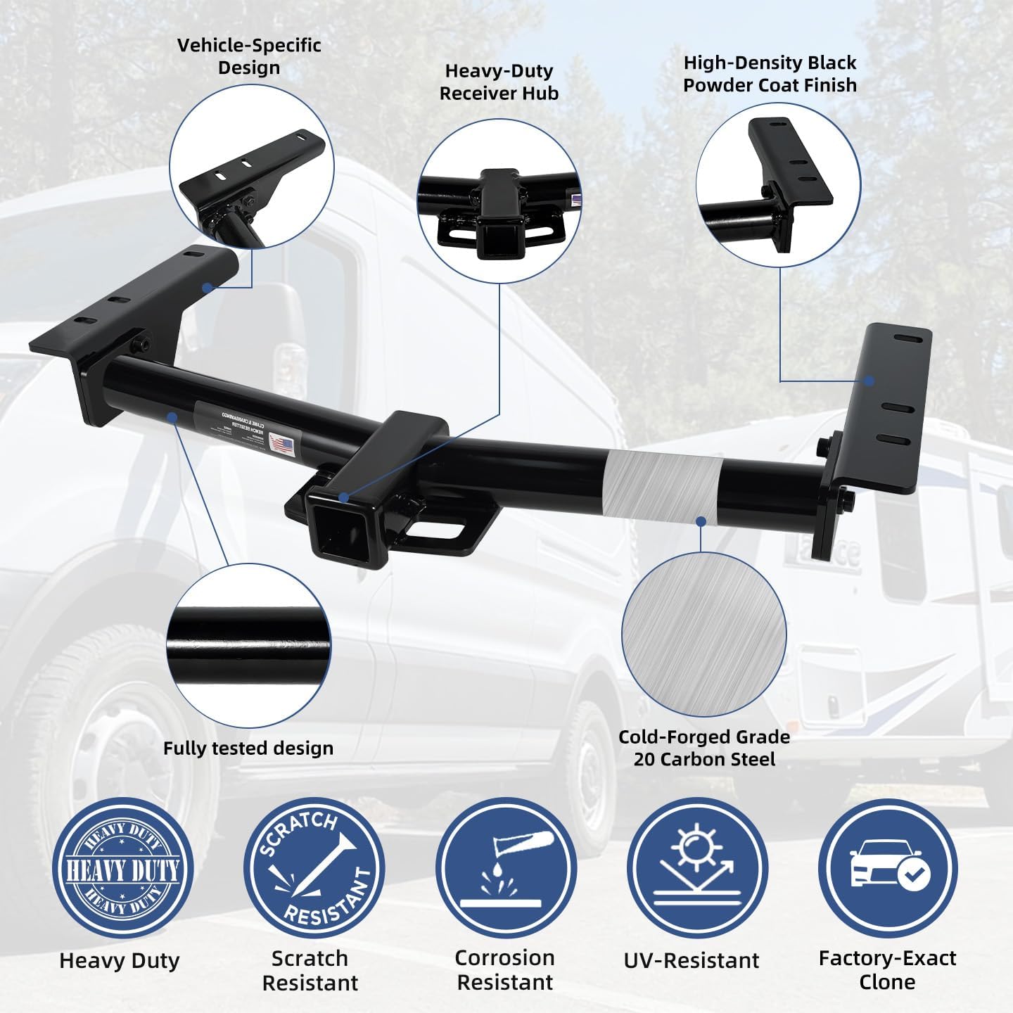 Class 3 Trailer Hitch for 2015-2025 Ford Transit 150/250 & 2015-2024 Transit 350, 2022-2024 E-Transit | 8,000LBS Weight Distribution, Bolt-On 2 Inch Receiver, Heavy Duty Carbon Steel
