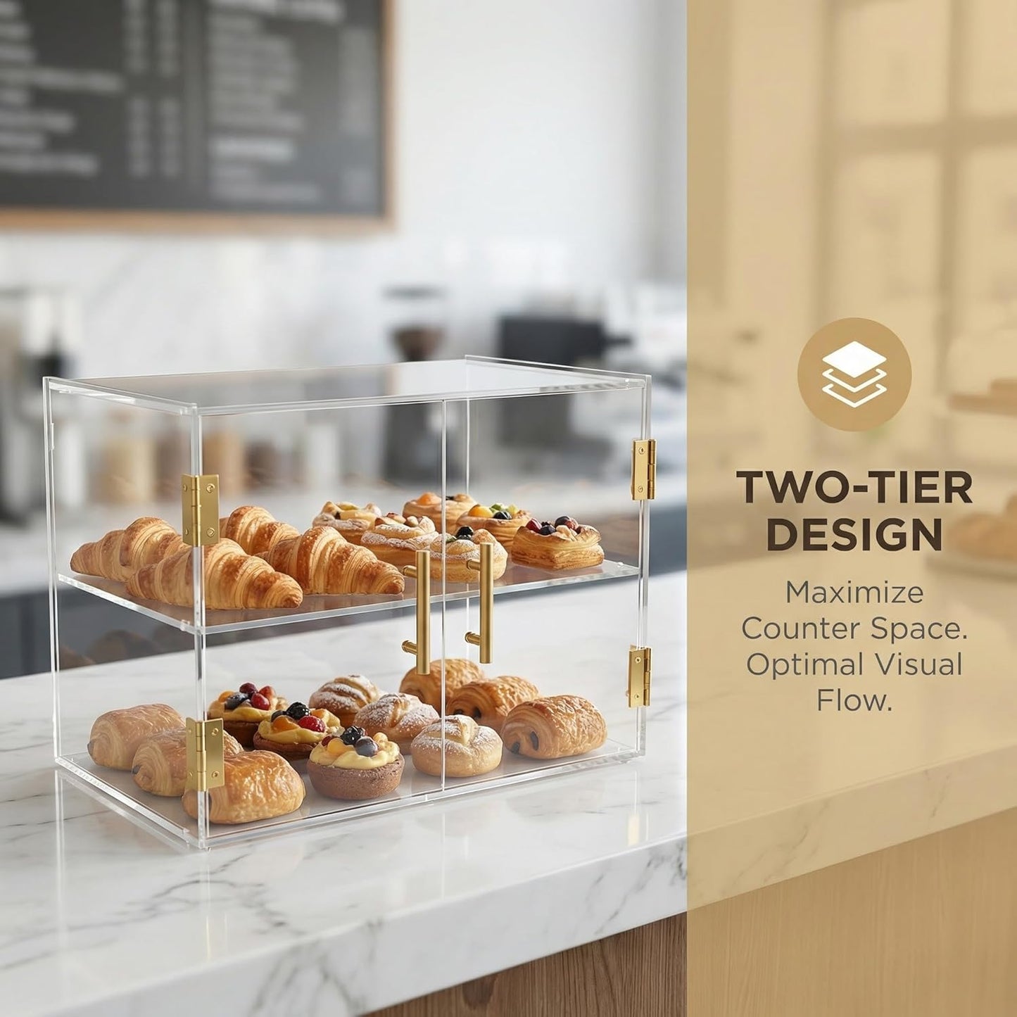 2 Tier Clear Acrylic Counter Top Bakery Display Case 5mm high Impact PETG Panels Bread Case 19.5"X15"X10.2" Party Cake Cabinet (2 Tiers)