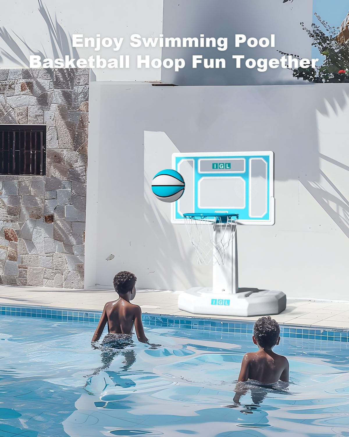 Pool Basketball Hoop Outdoor, Outdoor Poolside Basketball Hoop, Base & Stand Double Water Storage with 2 Ball &am