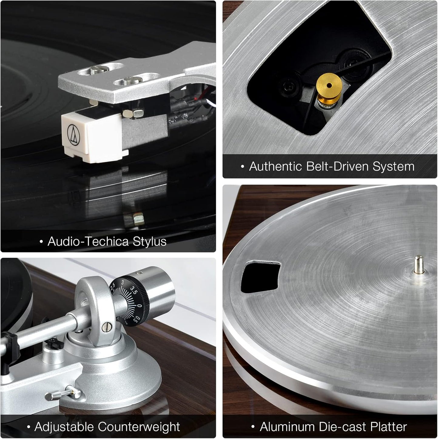 Turntables Belt-Drive Record Player with Wireless Output Connectivity, Vinyl Player Support 33&45 RPM Speed Phono Line Output USB Digital to PC