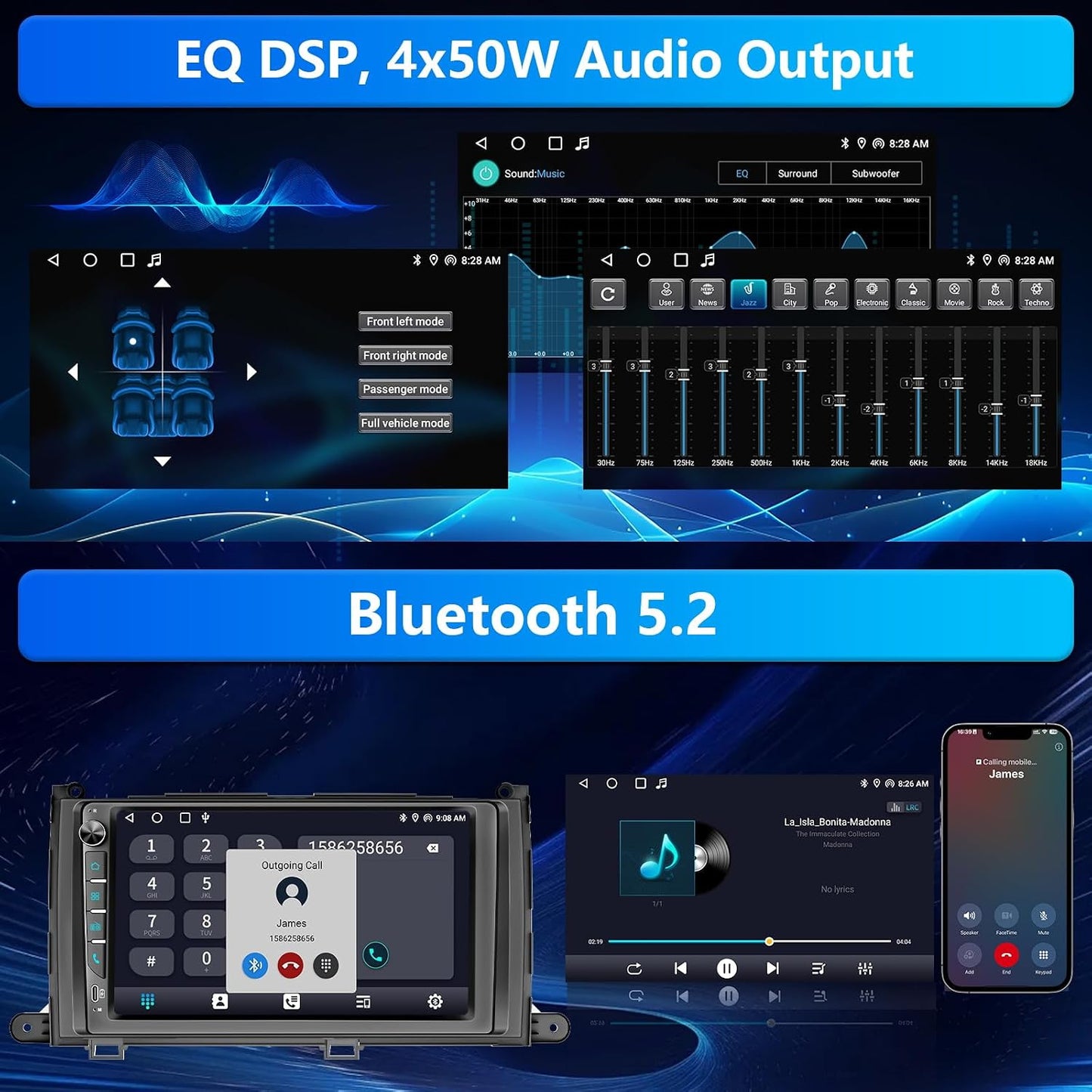 Plug&Play Car Radio Stereo for Toyota Sienna 2011 2012 2013 2014, 9" IPS Touch Screen Head Unit for Sienna Radio with Carplay, Android Auto&Mirror Link/BT,GPS/SWC，MIC ，Backup Camera,AM/FM