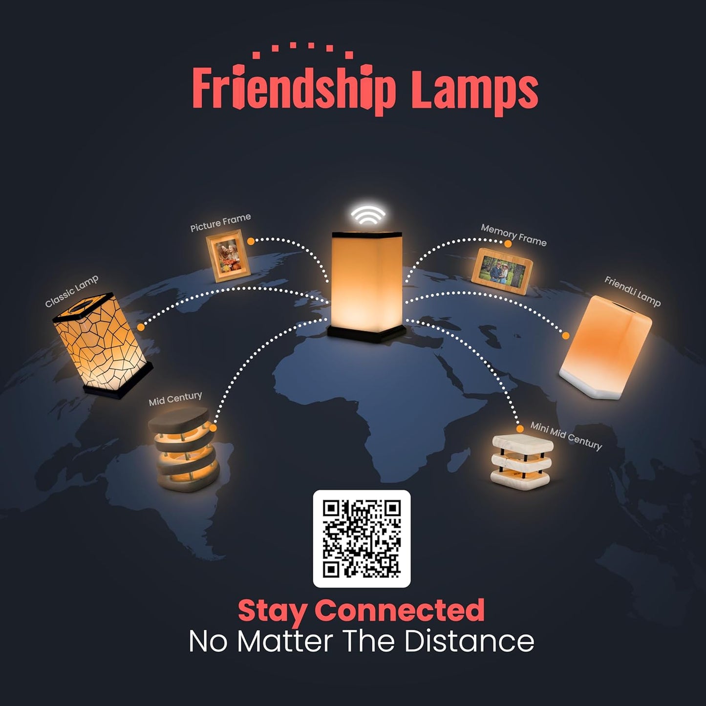 Friendship Lamp Set of 2 - WiFi Connected, Touch Activated Table Lamps, Long Distance Gifts, LED Light