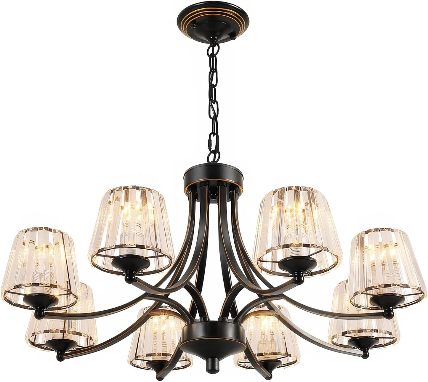 XANGQAN Dining Room Light Fixture Over Table Black Modern Chandelier for Dining Room Living Room Foyer Porch Kitchen Island 8-Light Large Glass Shade