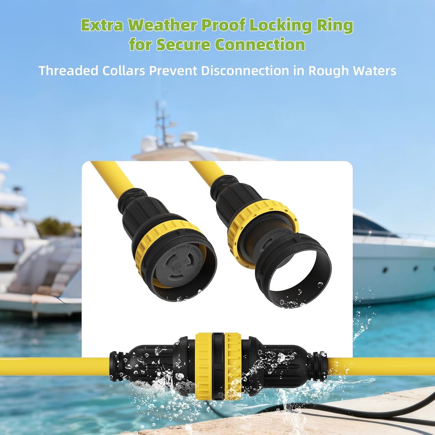 NEMA L5-30P to Dual L5-30R Marine Shore Power Splitter Cord, 30 Amp 125V Male to Two 30 Amp 125V Female Locking Adapter with Waterproof Seals, Heavy Duty STW 10AWG, 3FT