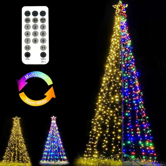 Fairyrain 12Ft Outdoor Lighting Christmas Tree Lights Cone Tall Star Topped Artificial Christmas Trees Arbol de Navidad Outside Decor for Xmas New