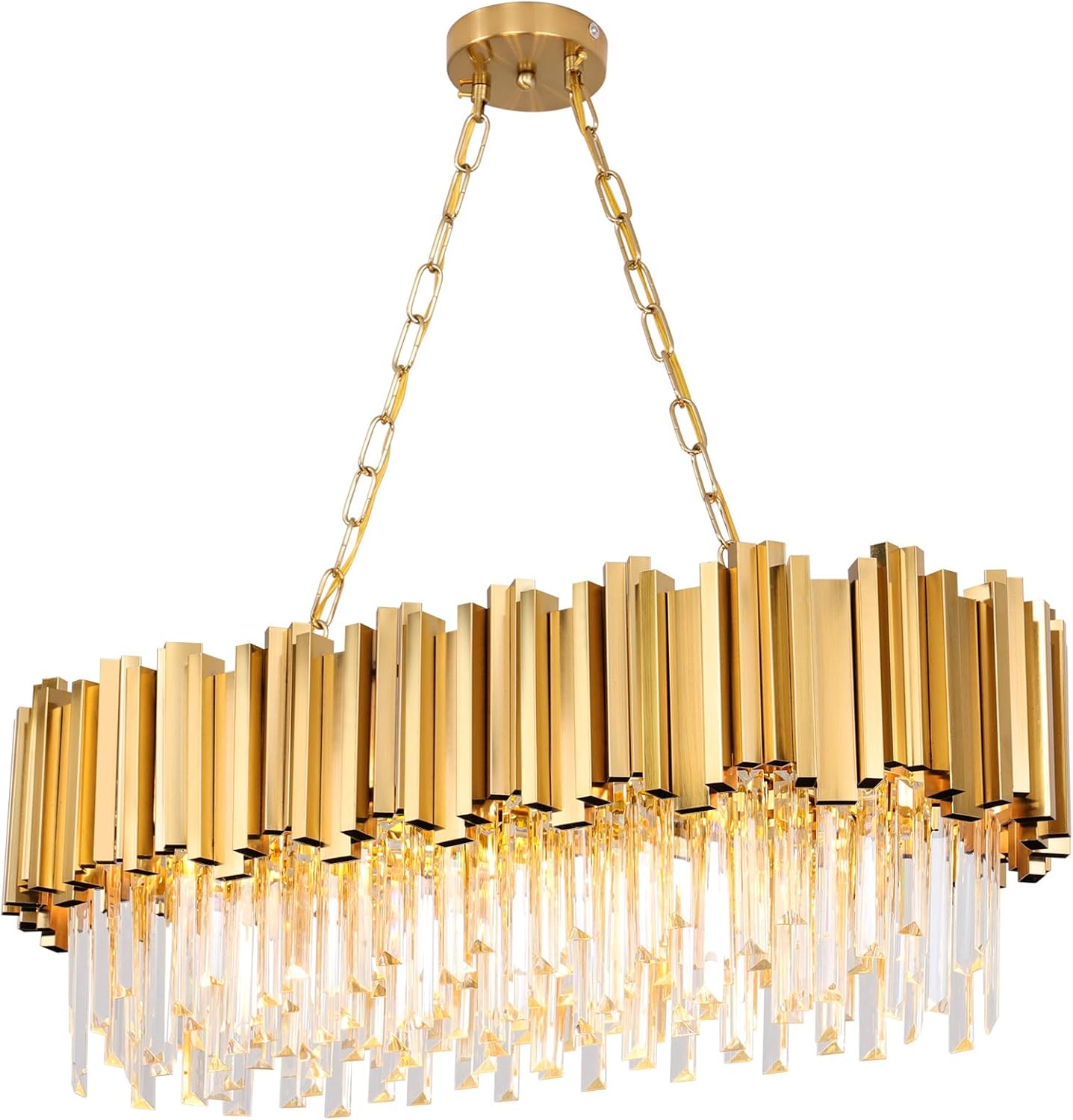 Fitsai Modern Crystal Chandelier Lighting 8 Lights Pendant Lights Fixture Island Chandeliers Ceiling Rectangle Chandelier for Dining Room Living Room