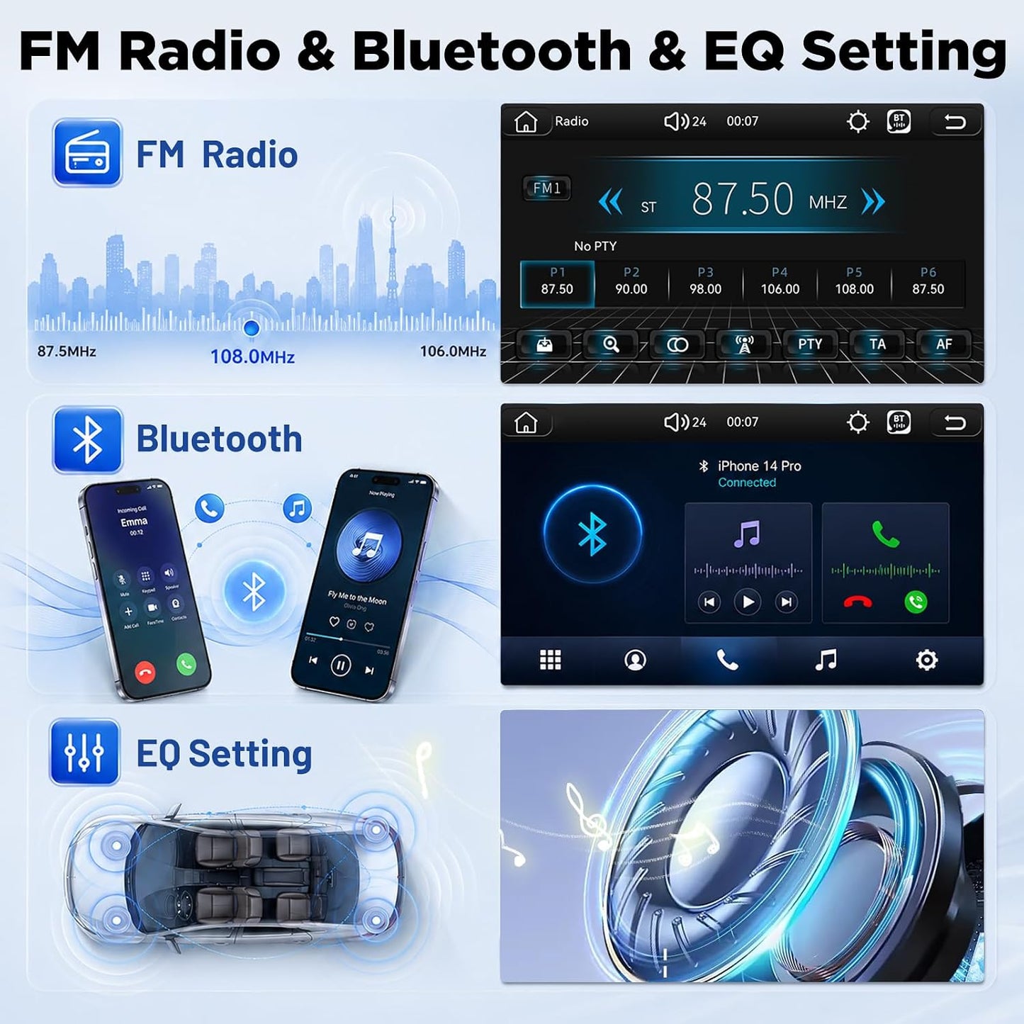 10 inch Single Din Car Stereo 10.1 Touchscreen Radio with CarPlay | Android Auto/Mirror Link/Bluetooth/1080P Screen/EQ Audio/Car Play/SWC +Backup Camera
