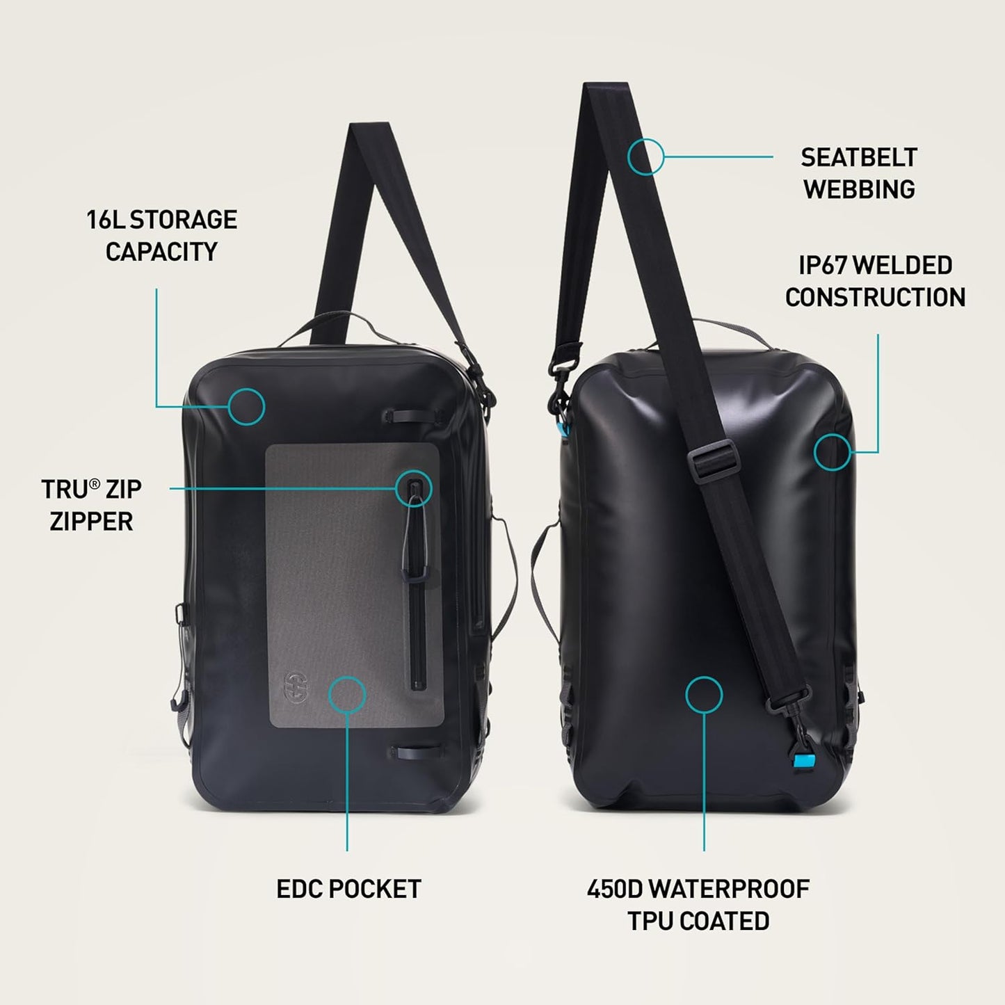 Seeker Collection Dry Day Bag Waterproof Dry Day Bag IP67 16L Marine Tote with Sealed Zipper Electronics Pocket Carry Handles for Boating Travel