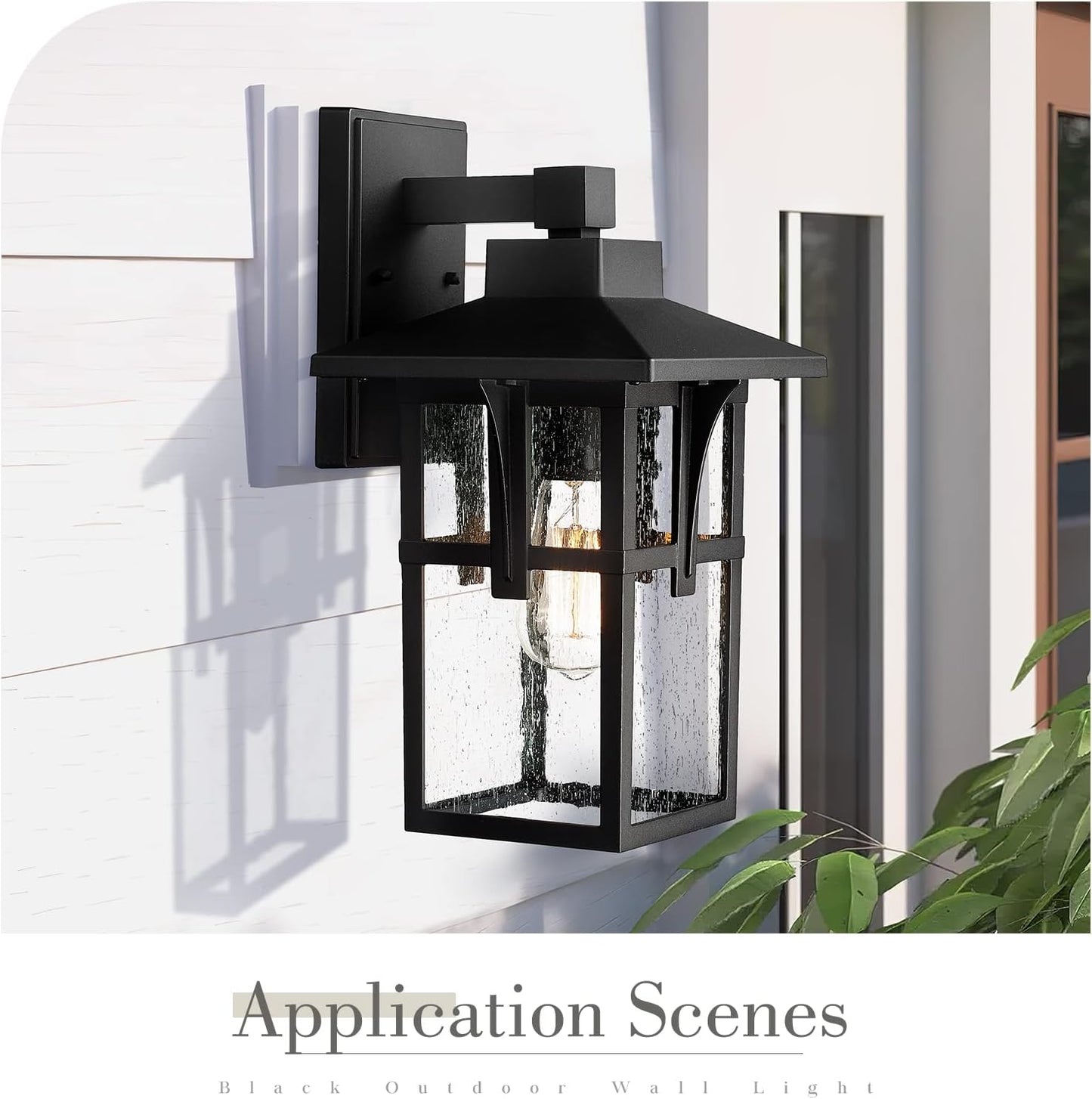 zeyu Farmhouse Outdoor Wall Light, Exterior Wall Sconce Lighting for Front Porch Garage, Die-Cast Aluminum with Seeded Glass, Black Finish, ZX1B BK