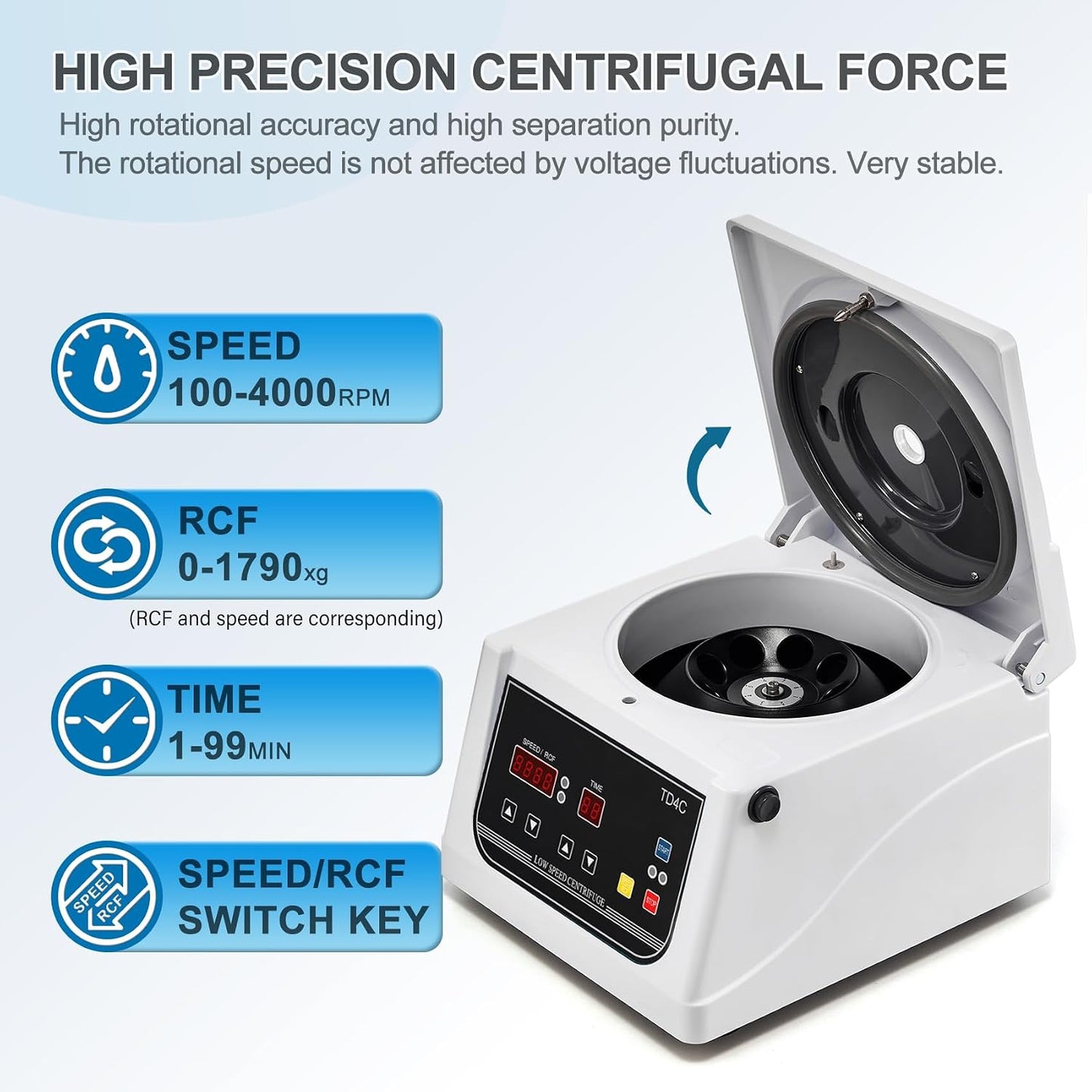 PRP Benchtop Lab Centrifuge Machine, 100-4000 RPM, 8 x 15 mL, 1-99 Min