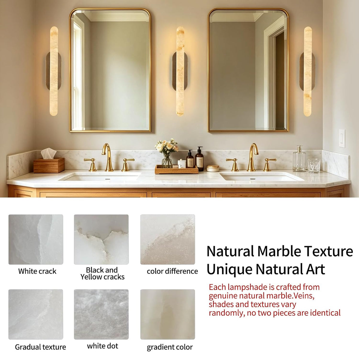 Alabaster Wall Sconce, Modern Decor Indoor Brass Wall Light