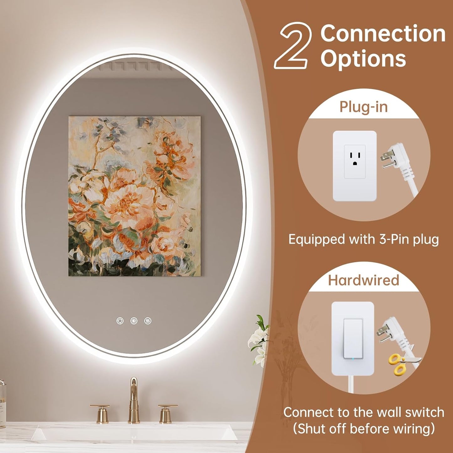 Mirror 24' x 32' Oval LED Bathroom Mirror with Lights, Anti Fog LED Bathroom Mirror Dimmable Bathroom Vanity Mirror for Wall