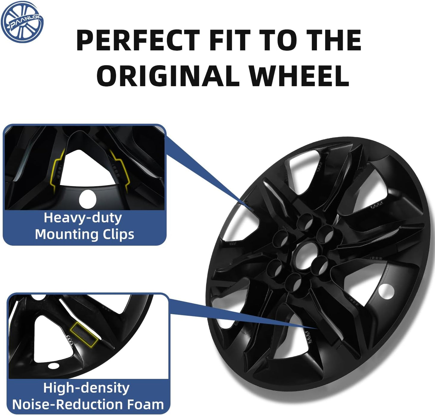 18 Inch Wheel Skins for 2019-2022 Chevy Blazer L/LT, Fits GM OEM#42497174 Alloy Wheels, Snap-On Design, Direct Replacement Gloss Black ABS Wheel Covers 4-Pack