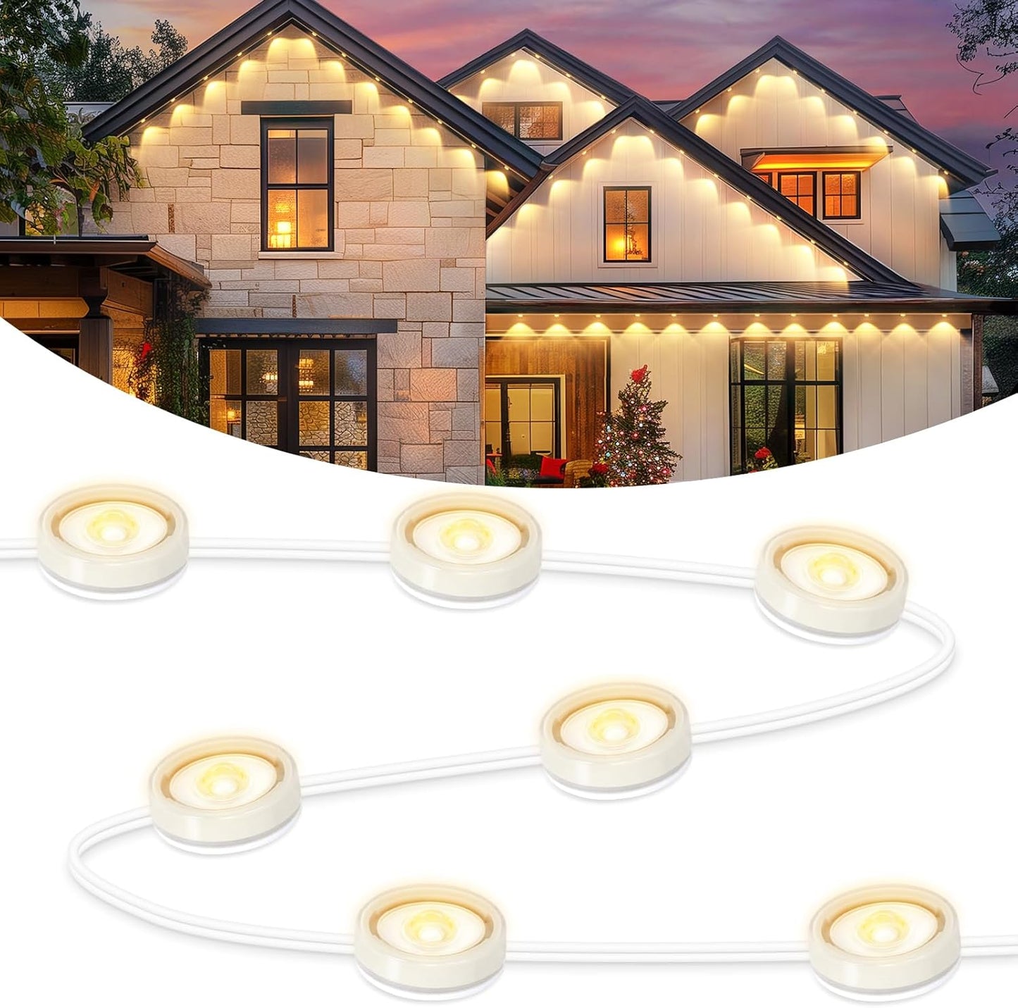 Brightever Permanent Outdoor Lights, Upgraded Warm White Outdoor Lights 100FT with 72 LED Lighting, IP65 Waterproof Ea