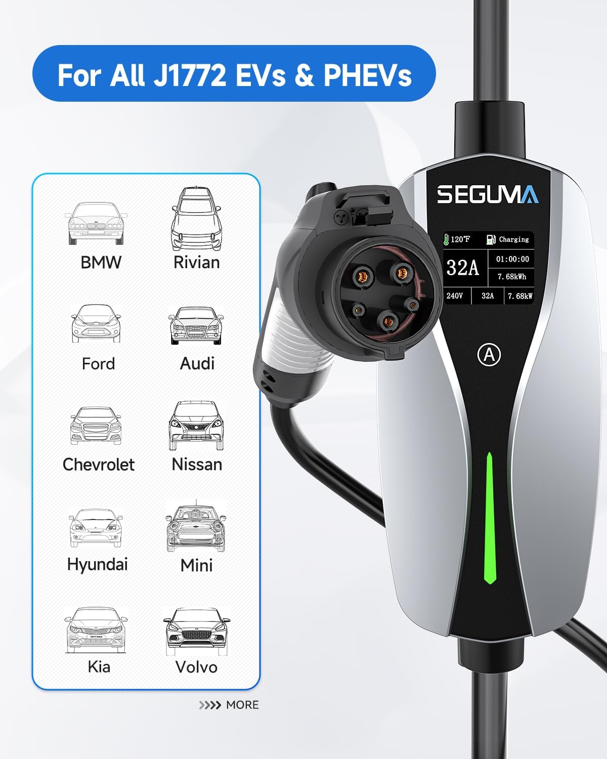 Level 2 EV Charger(32A, 240V, NEMA 14-50 Plug), Portable Electric Car Charger with 25ft EV Charger Extension Cable, Adjustable Cu