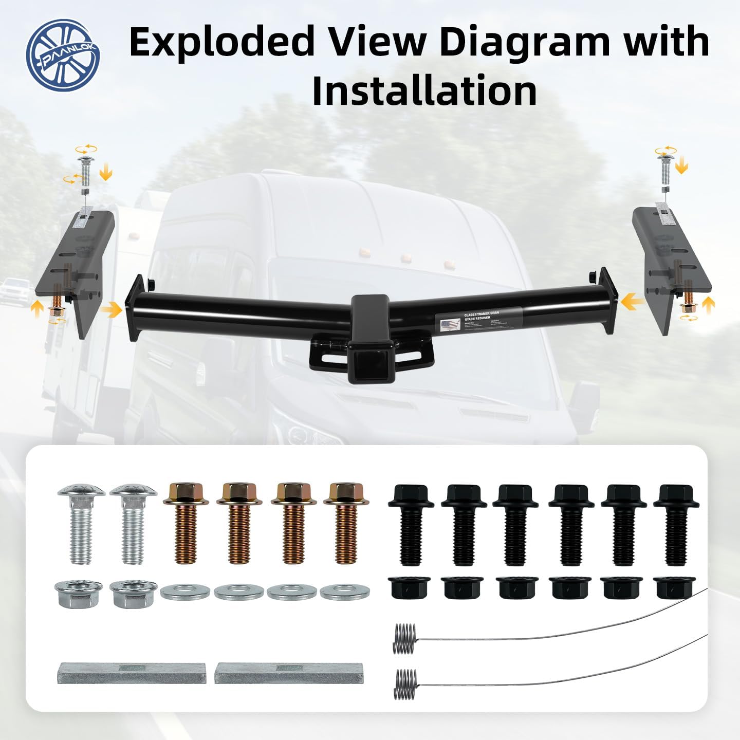 Class 3 Trailer Hitch for 2015-2025 Ford Transit 150/250 & 2015-2024 Transit 350, 2022-2024 E-Transit | 8,000LBS Weight Distribution, Bolt-On 2 Inch Receiver, Heavy Duty Carbon Steel