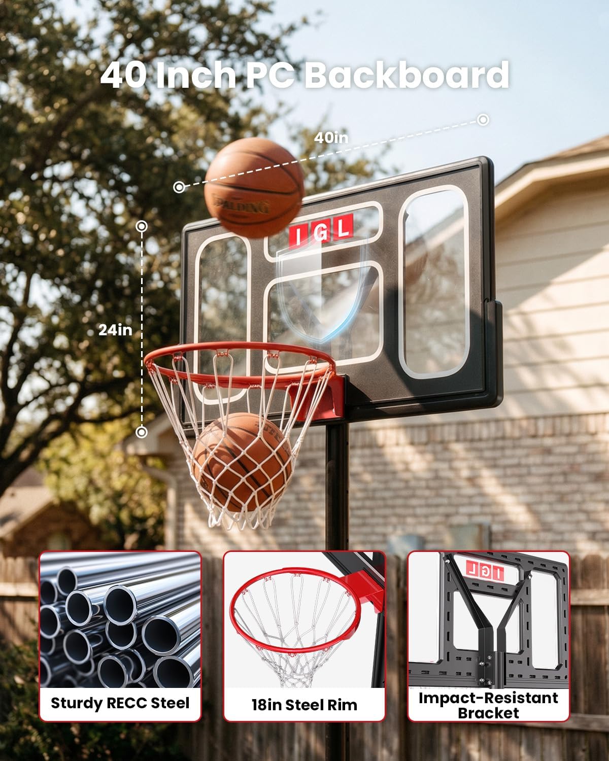 IGL Basketball Hoop Outdoor, 40" Portable & Adjustable Basketball Goal
