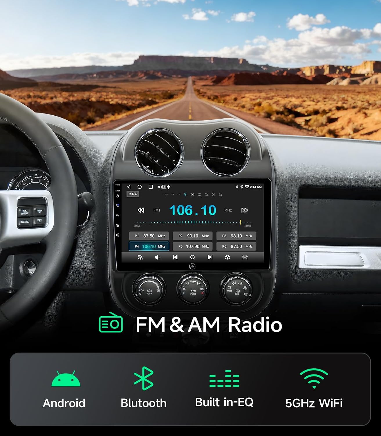 10.2" Car Radio Stereo GPS Navigation System for Jeep Compass Patriot 2010 2011 2012 2013 2014 2015 2016, Wireless CarPlay Android Auto, 5G WiFi, AHD Backup Camera, Plug & Play