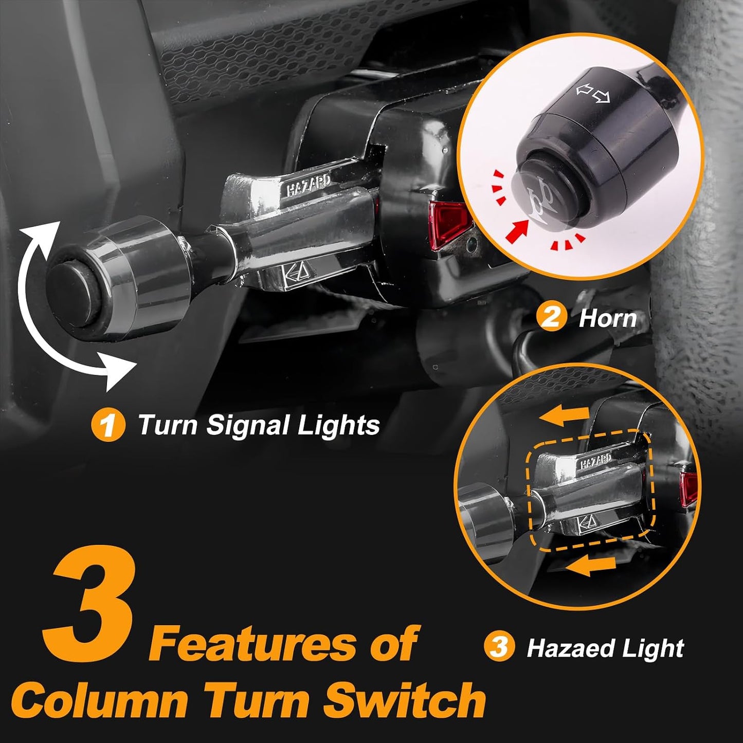 UTV Turn Signal Kit with Lever Column Switch and 8 Round Light,Pre-Wired, Plug and Play with Horn, Compatible with Polaris Ranger, RZR, Can-Am X3 8 Light with Lever Column Switch