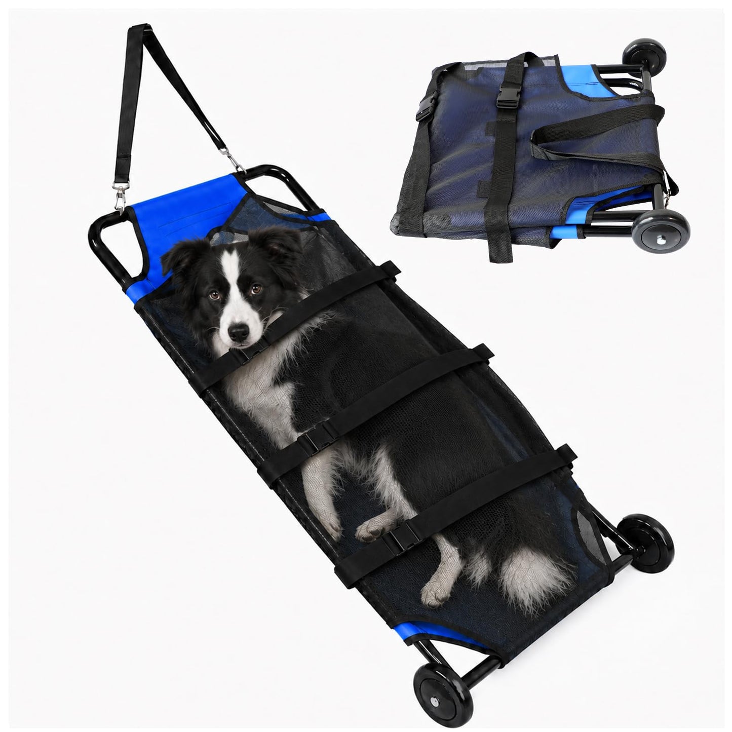 300LBS Pet Rescue Stretcher for Large Dogs, 45" x 22" Dog Transport Stretcher with Belt and Wheels, Foldable Pet Stretcher for Injured Disabled Large Dogs Pet First Aid Transport