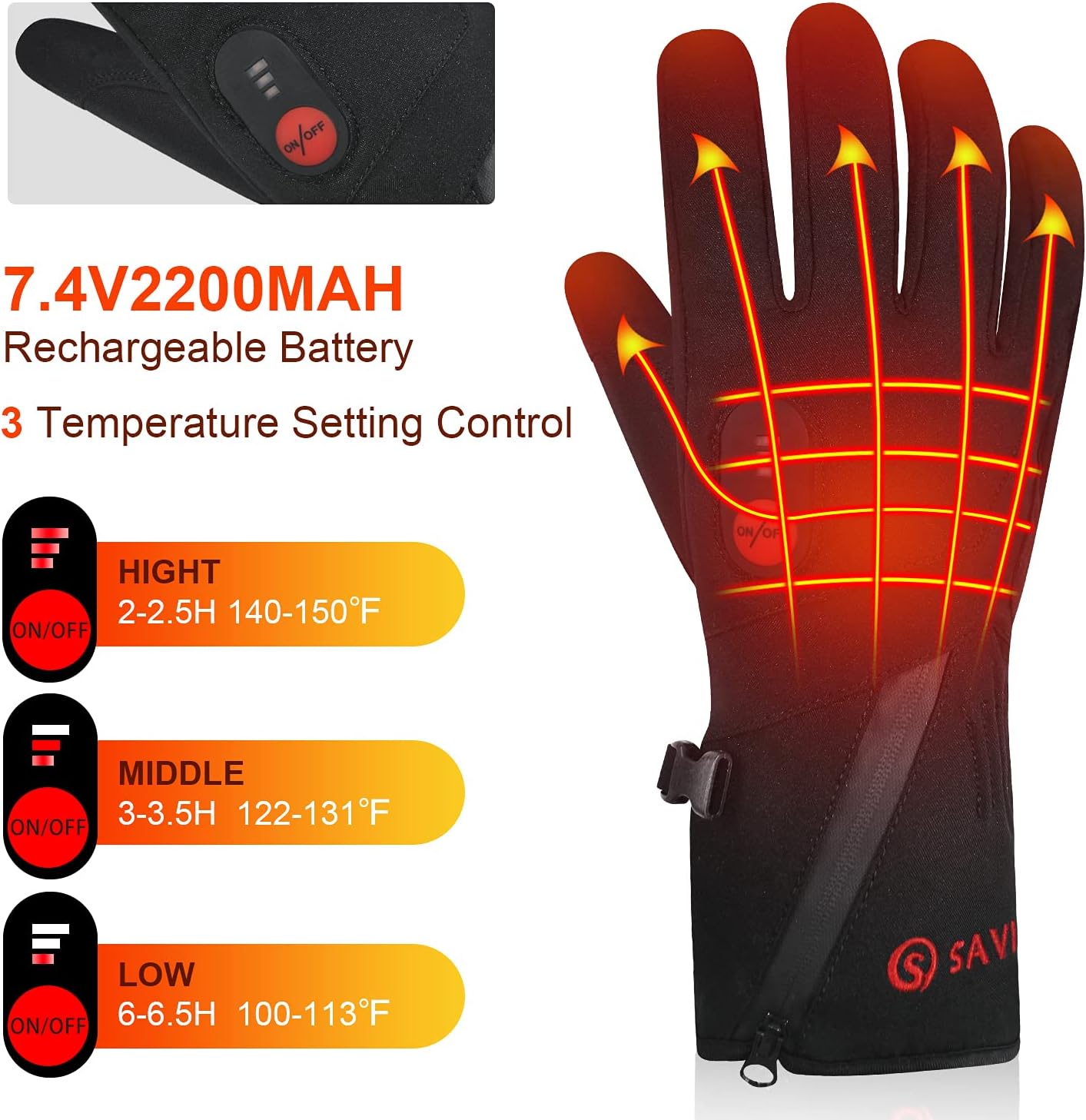 day wolf Electric Heated Gloves for Men Women, Rechargeable Waterproof Winter Hand Warmers with Touchscreen for Outdoor Activities(Small)