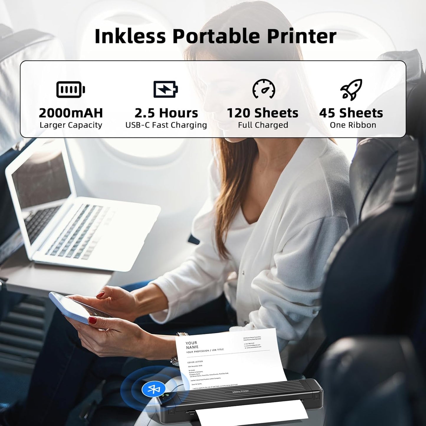 Zoolion P831 Portable Printers Wireless for Travel, Supports 8.5'x11' US Letter/A4/B5/A5, Compatible with iOS, Android &a