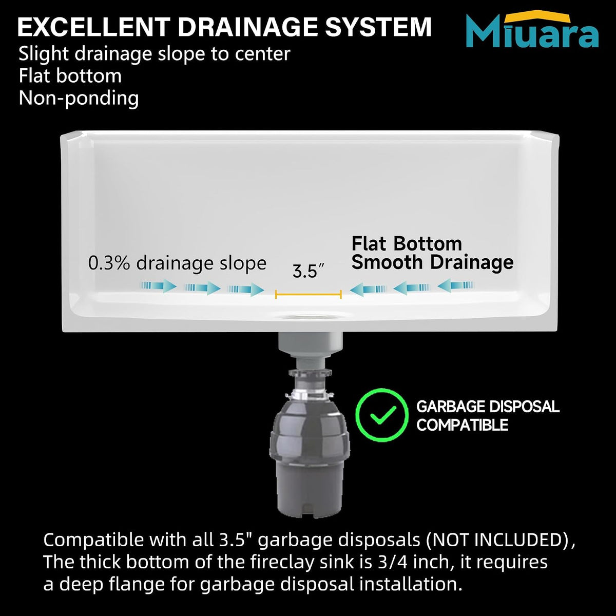 Miuara 31 x 18 Inch White Apron Front Farmhouse Workstation Kitchen Sink