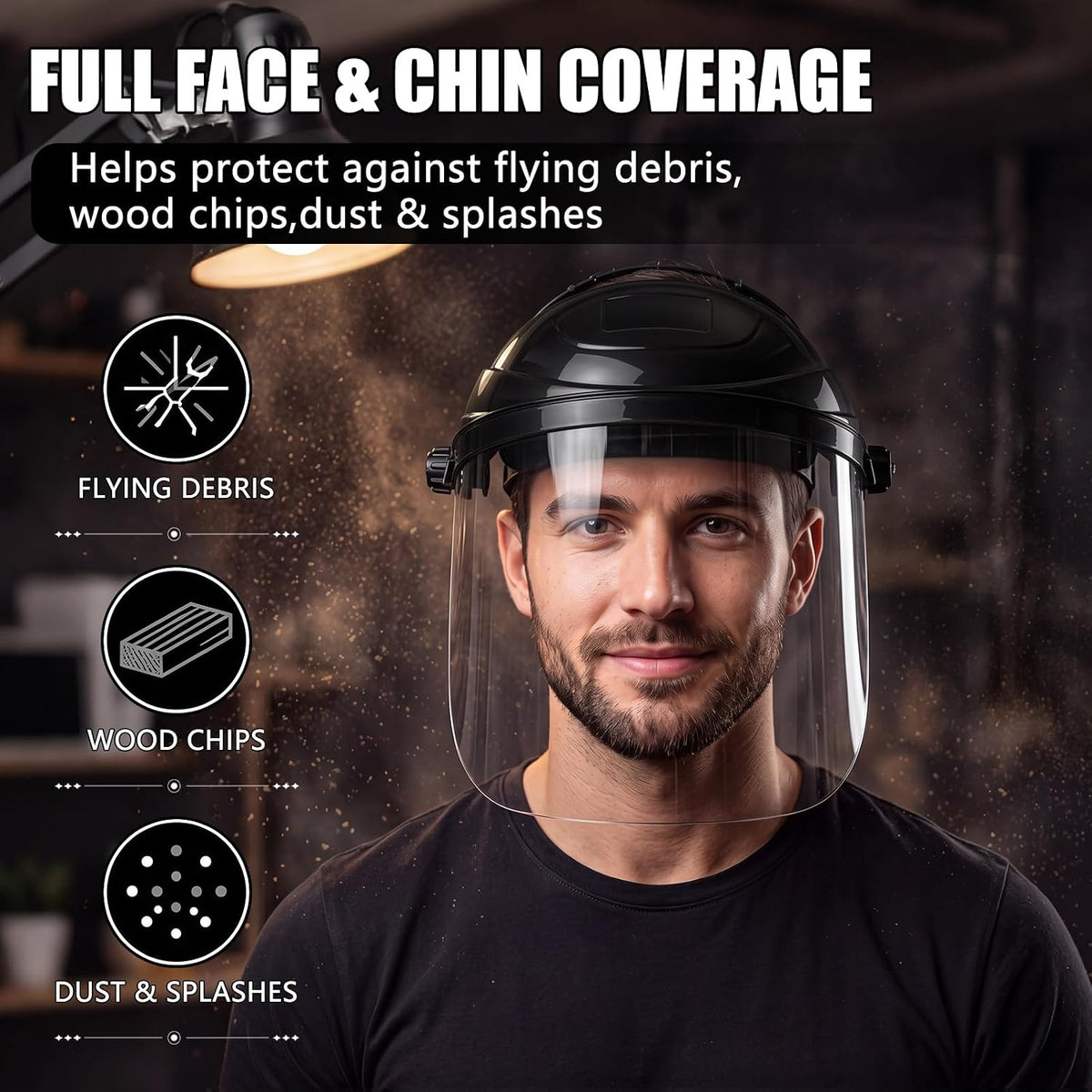 Sosation 24 Pcs PVC Safety Face Shield for Grinding Cutting, Black Frame