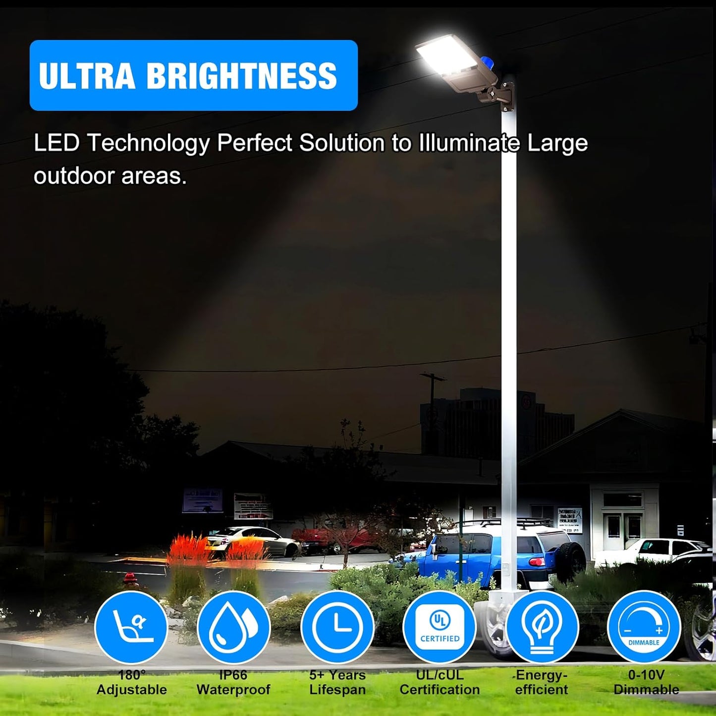 300W LED Parking Lot Lights Adjustable Arm Mount with Photocell 120-277V Waterproof IP66 42000LM 5000K Outdoor