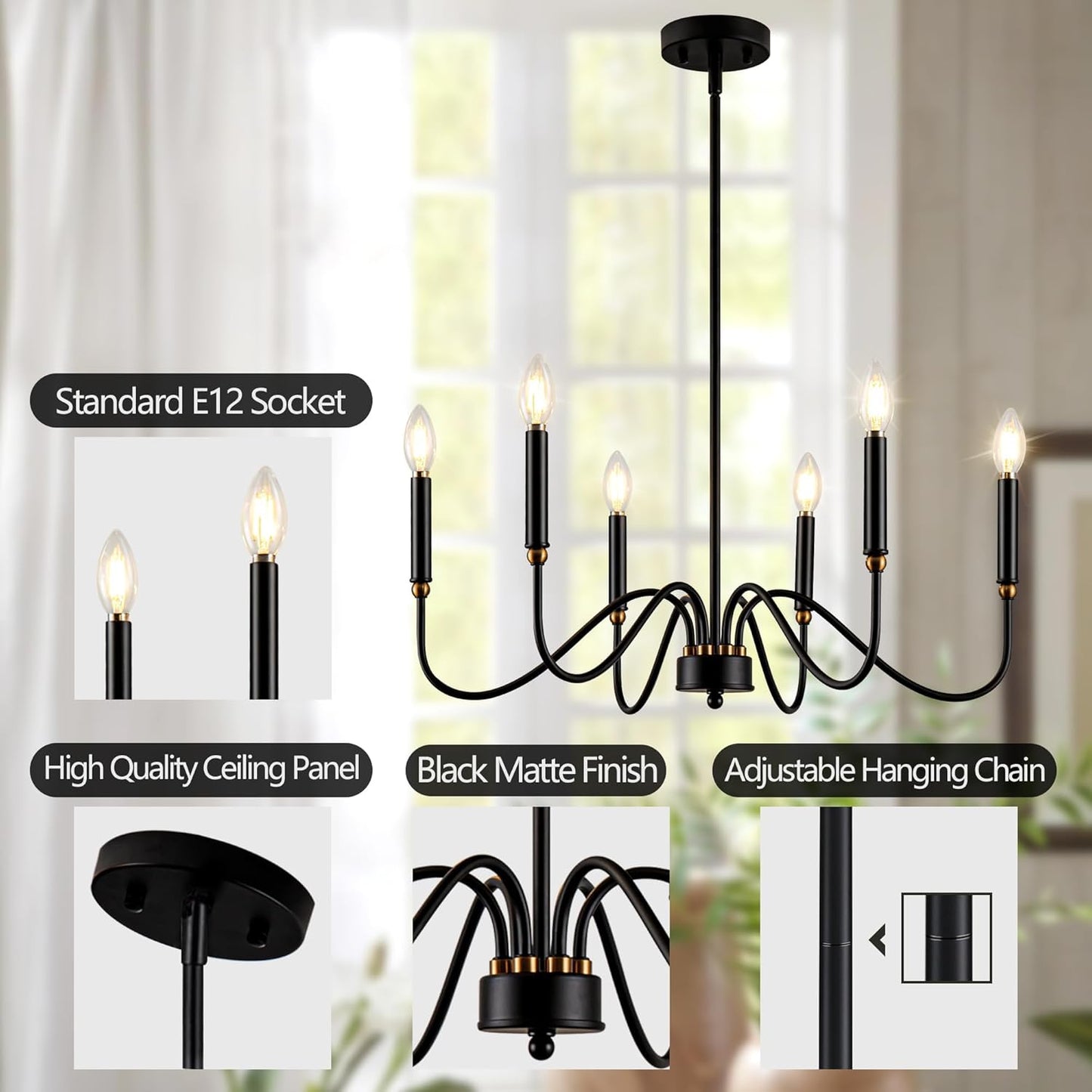 Chandeliers for Entryway Farmhouse Chandelier for Dining Room Light Fixture Hanging Lights for Living Room 6 Light Black Pendant Lights Kitchen