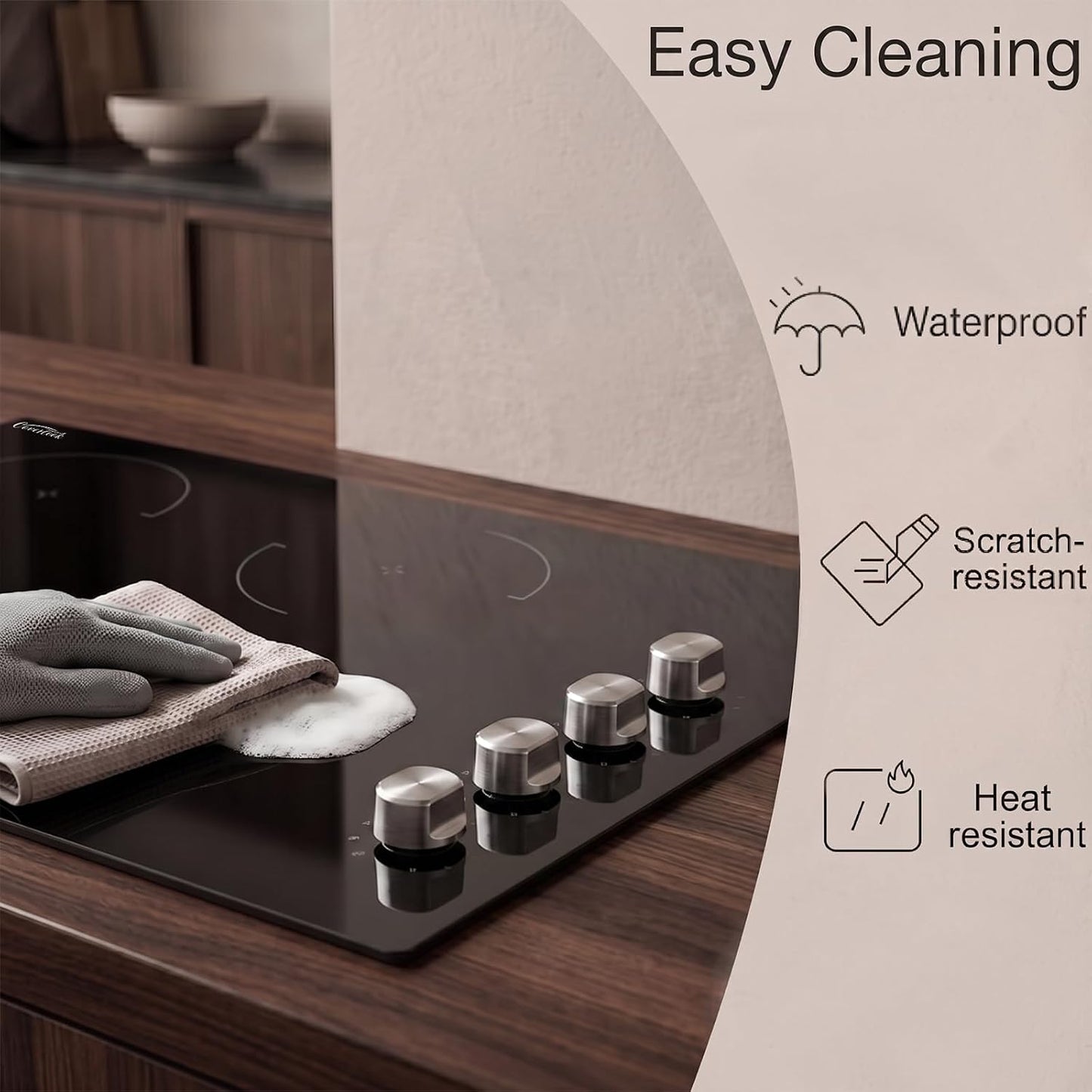 30 Inch Built-in Electric Ceramic Cooktop, Stove Top with 4 Burners, Radiant Heating, 9 Power Levels, Knob Control, 240V Hardwired