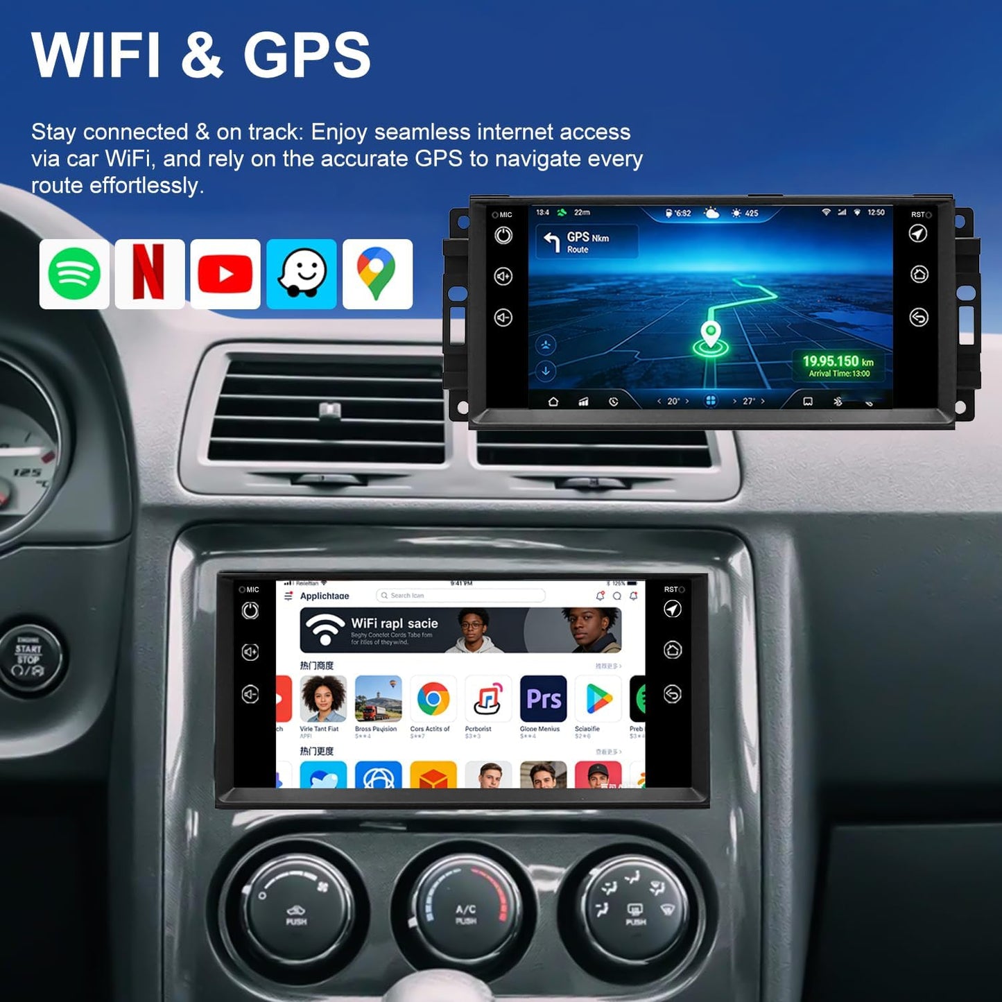 5GWiFi Radio for Dodge Challenger Avenger 2008-2014, Chrysler 200 2011-2014, Jeep Compass Patriot 2009-2016,Liberty 2008-2012,7 Inch Touchscreen Car Stereo Carplay Android Auto Camera Bluetooth GPS FM