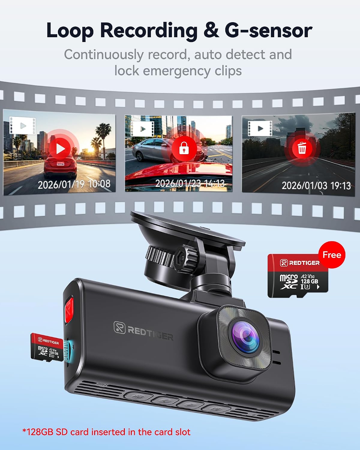 REDTIGER F7NA 4K Dashcam Front and Rear,8MP STARVIS 2 IMX678, 128GB SD Card