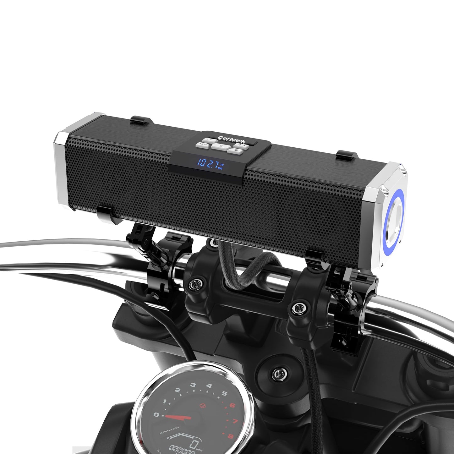 GoHawk Bluetooth Motorcycle Speakers Waterproof Radio Audio System | Built-in Amplifier, Aluminum Sound Bar, RGB Lights, FM Radio/USB, Great for Harley Motorcycle ATV