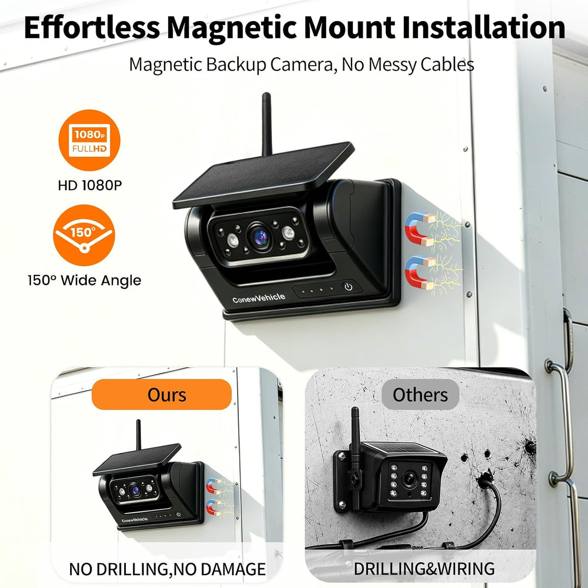 Magnetic Solar Wireless Backup Camera with 5 Inch Monitor 5In Monitor+1*Cam