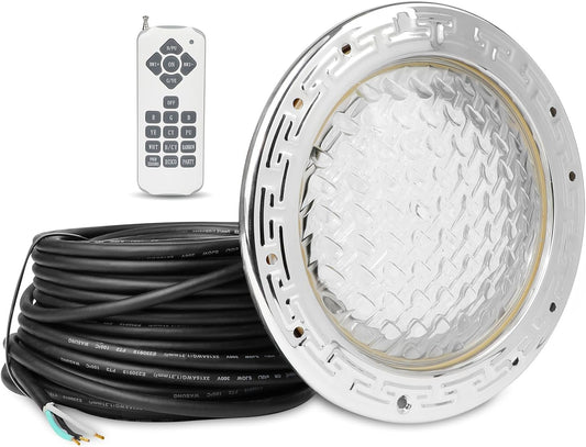 LED RGBW 10 Inch 12VAC Pool Lights for Inground Pool,  100 Foot Cord, w/Remote, Salt/Freshwater Compatible