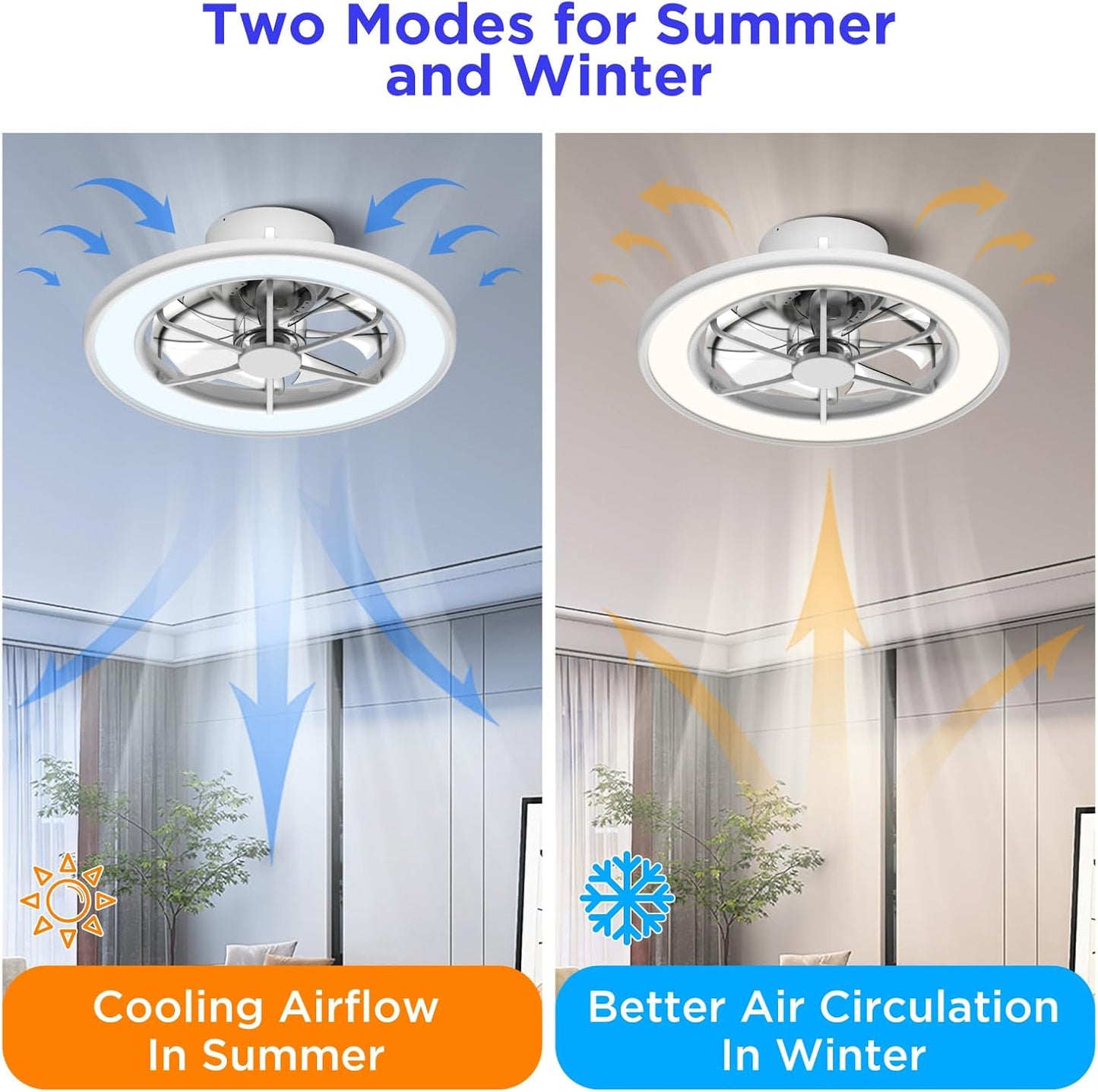 ocioc Low Profile Ceiling Fans with Lights,18 in Smart Ceiling Fans with Alexa/Google Assistant/App Control Color Changing LED-RGB Back Ambient Light