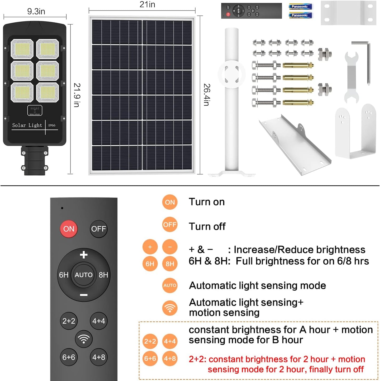 JOYEYE 800W Solar Street Light Outdoor 50000 Lumens Motion Sensor Dusk to Dawn 6500K LED Street Lights Solar Powered with Remote Control for Yard,