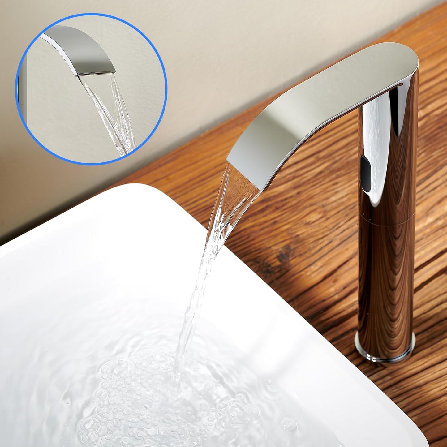 Charmingwater Touchless Bathroom Sink Faucet, Waterfall Vessel Bathroom Faucet with Automatic Sensor, Hands Free