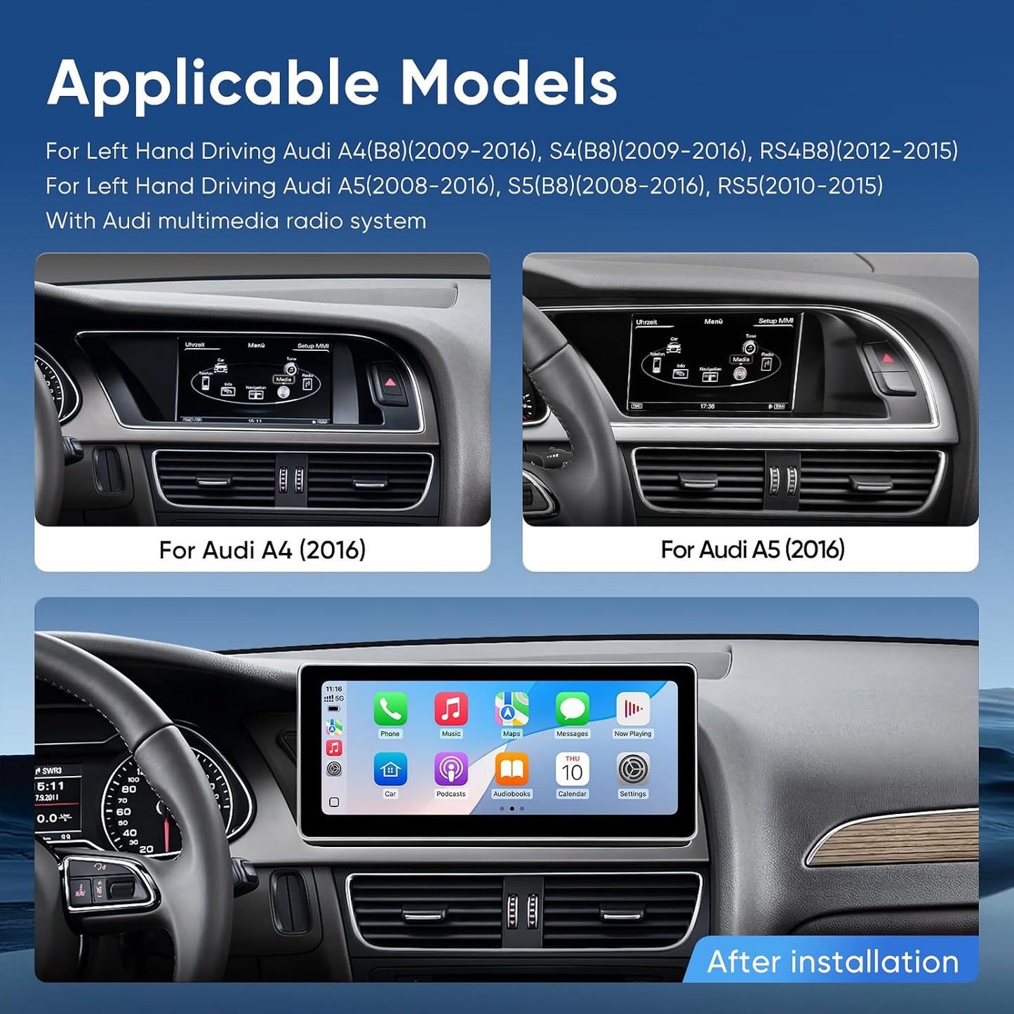Touch Screen for Audi A4 A5 S4 S5 RS4 RS5(2009-2016) Built in Android Auto CarPlay Bluetooth Upgrade Factory Car Radio Retain Original Stereo Amplifier System (for A4 Multimedia)