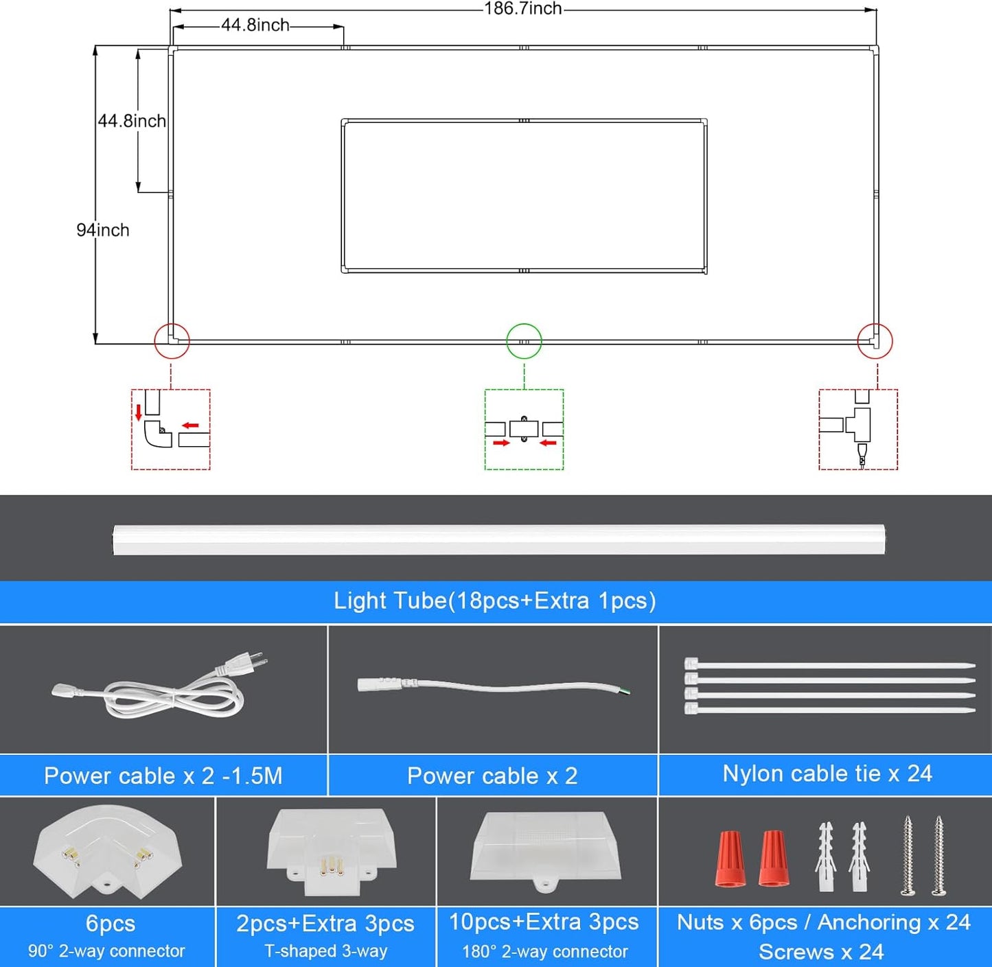 LED Garage Light Fixture: High Brightness 39000LM LED Garage Ceiling Lights, Updated 46 inch Large Size Rectangle Light for Ga