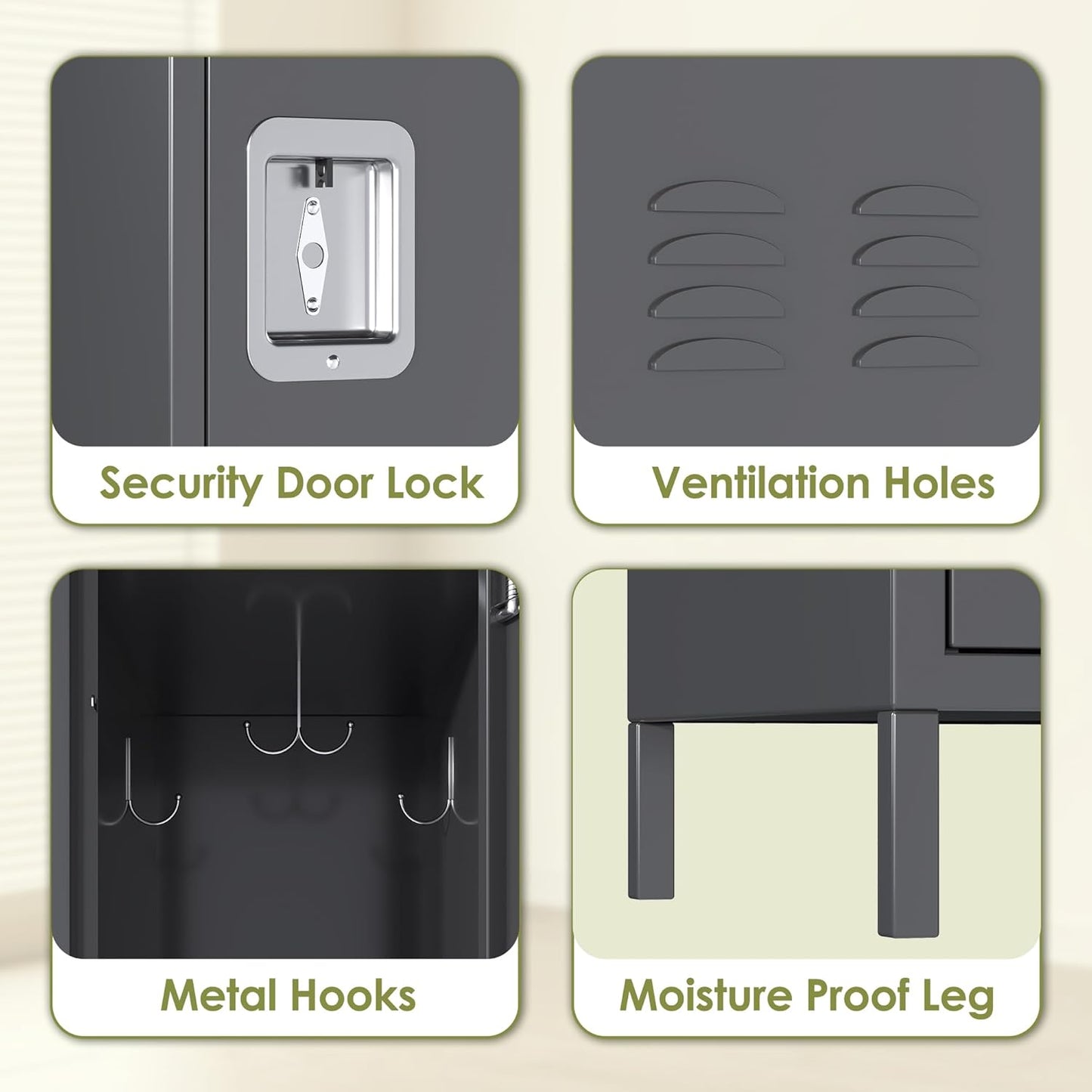 Metal Lockers for Employees with Lock,Employees Locker Storage Cabinet with 2 Doors, Tall Steel Storage Locker for Gym,School,Office,Home,Requires