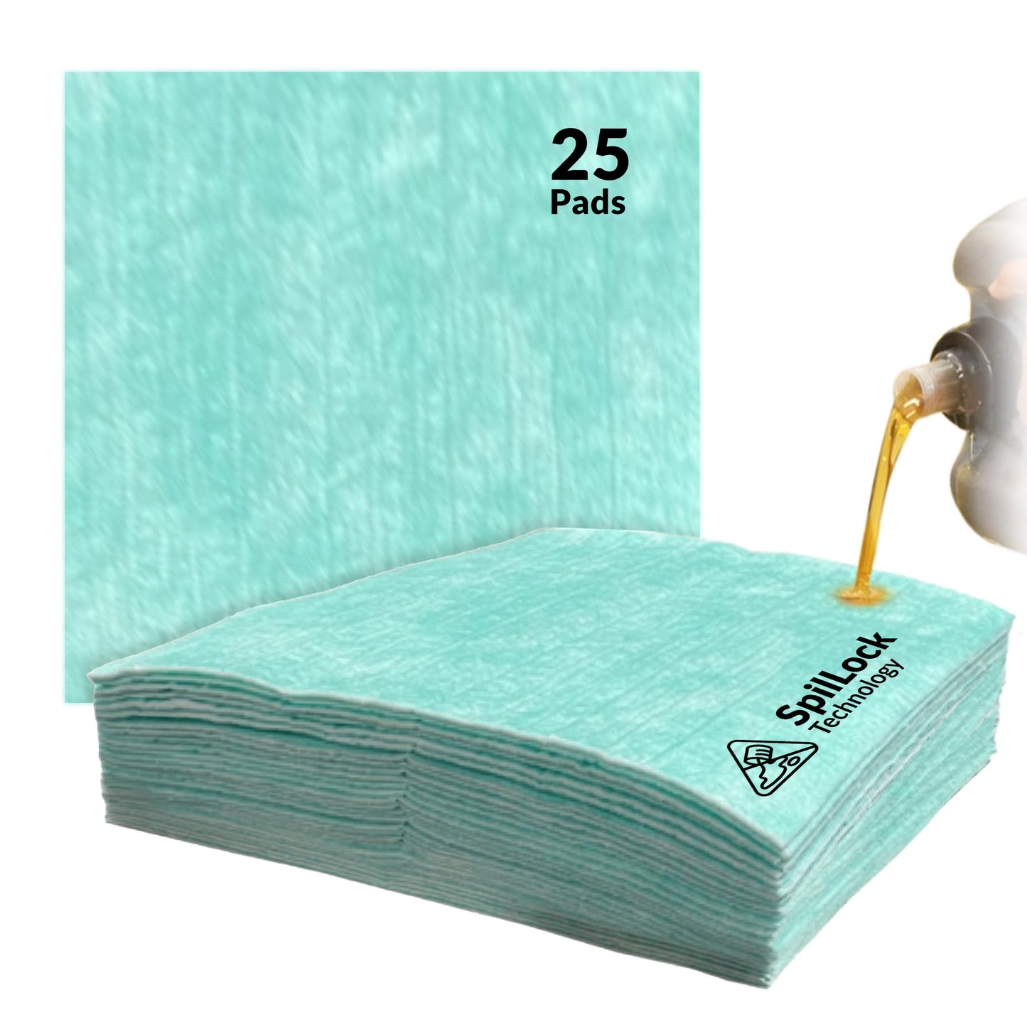 Spilfyter® Air Matrix® Universal Absorbent Pads - Premium Oil, Water, and Coolant Spill Pads with SpilLock® Technology - Box of 25 Pads, 9.5" x 12" Green