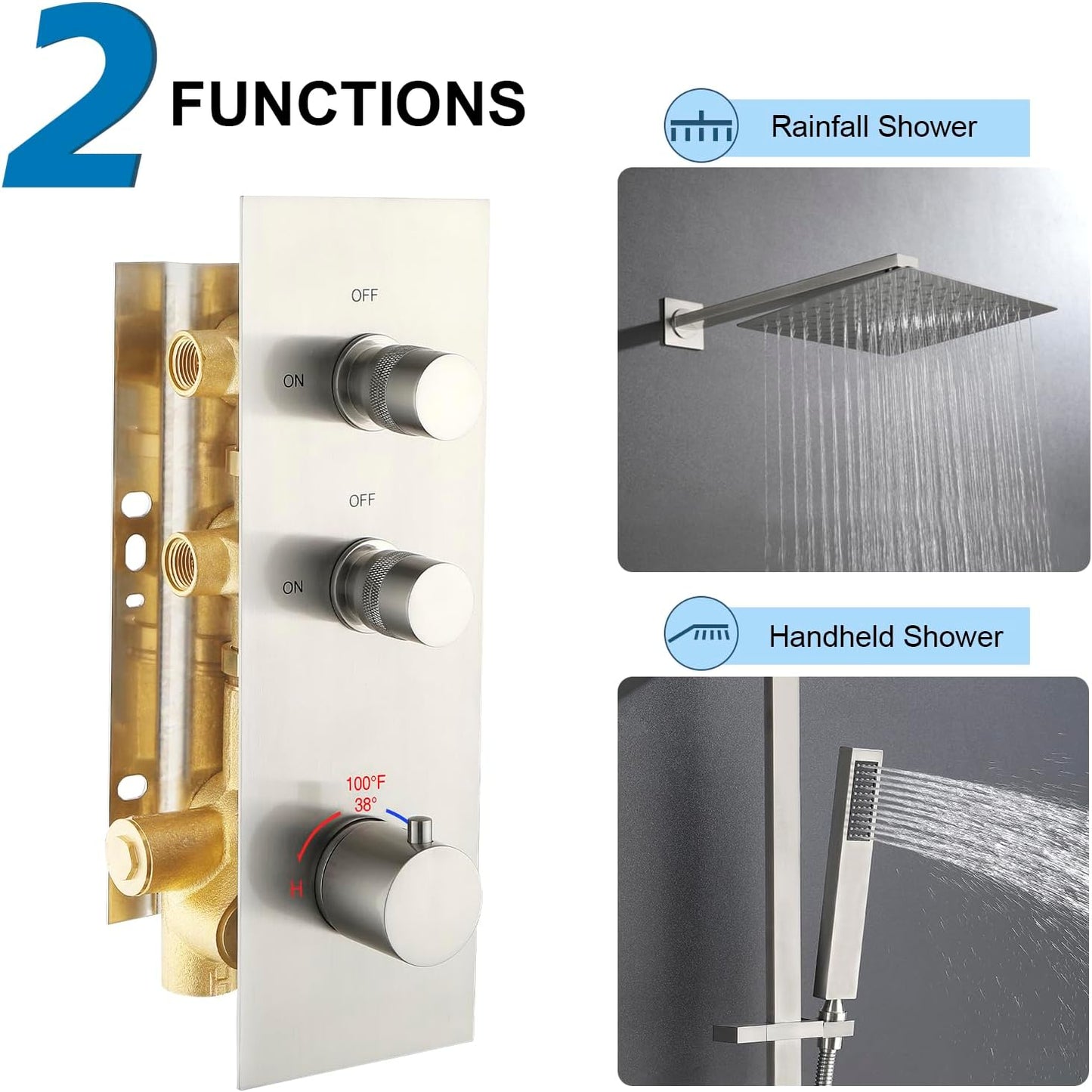 Thermostatic Shower Systems With Rain Shower Head and Handheld Spray