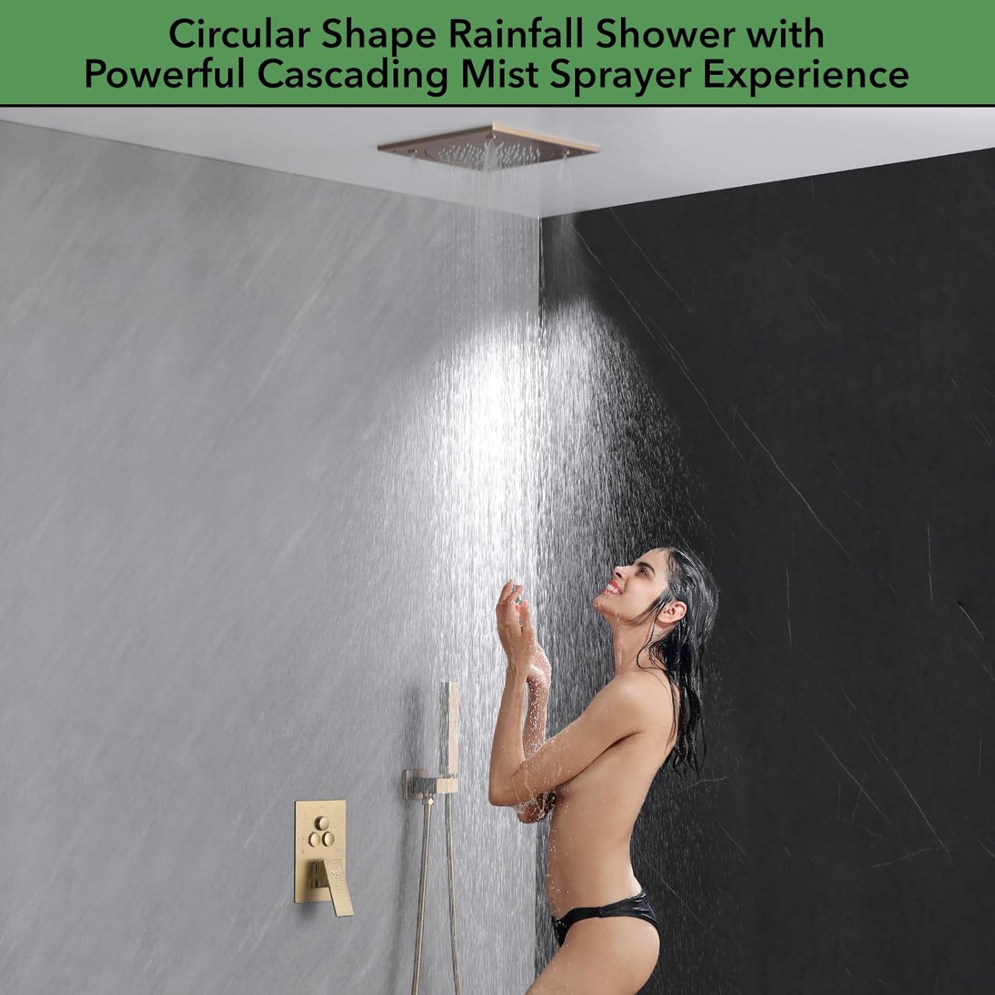 Shower Faucet Set Brushed Gold Shower System,Shower Faucet with 2 in 1 Handheld,Ceiling Mount Dual Modes 11 Inch Shower Head (Rain+Mist) (Brushed