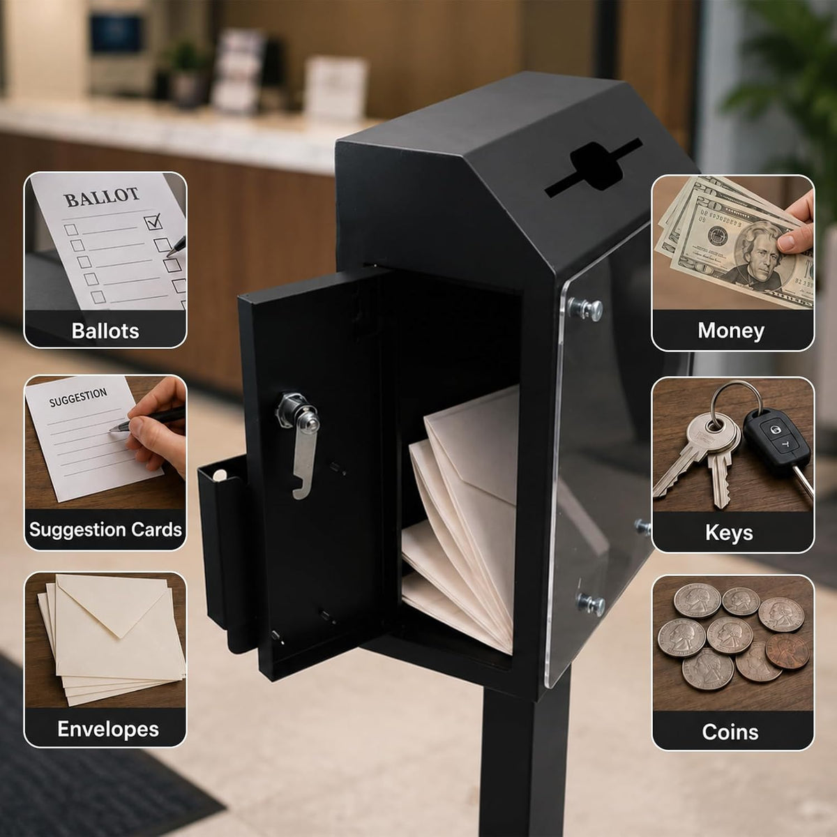 Suggestion Donation-Offering Box Standing - Metal Suggestion Box with Lock for Voting Donations Elections
