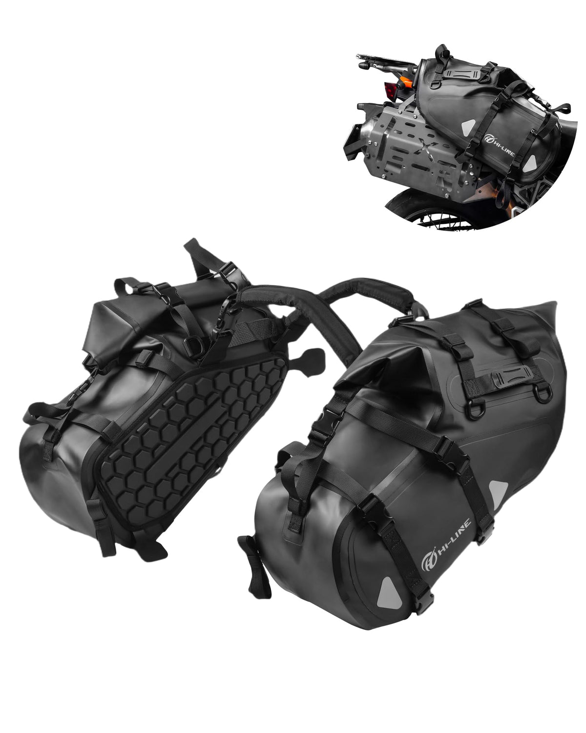 HI-LINE Motorcycle Saddlebags 28L(14L*2) Waterproof PVC