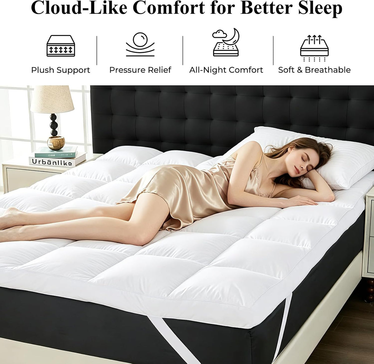 3 Inch Down Mattress Topper Queen, Goose Down & Feather Shredded Memory Foam Feather Bed Mattress Topper, Triple-Layer Downproof Pillow Top, 100% Cotton Cover, Elastic Straps, 60x80 Inch