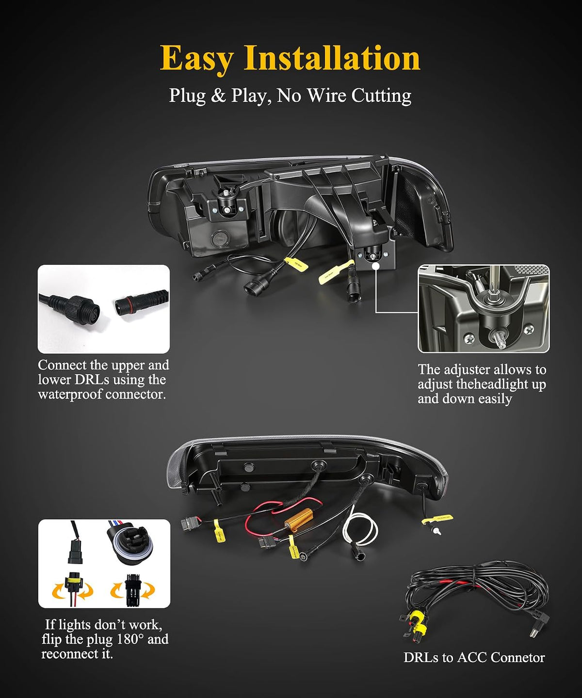 Partsam LED Headlights Assembly for 1999-2002 Silverado DOT DRL Sequential